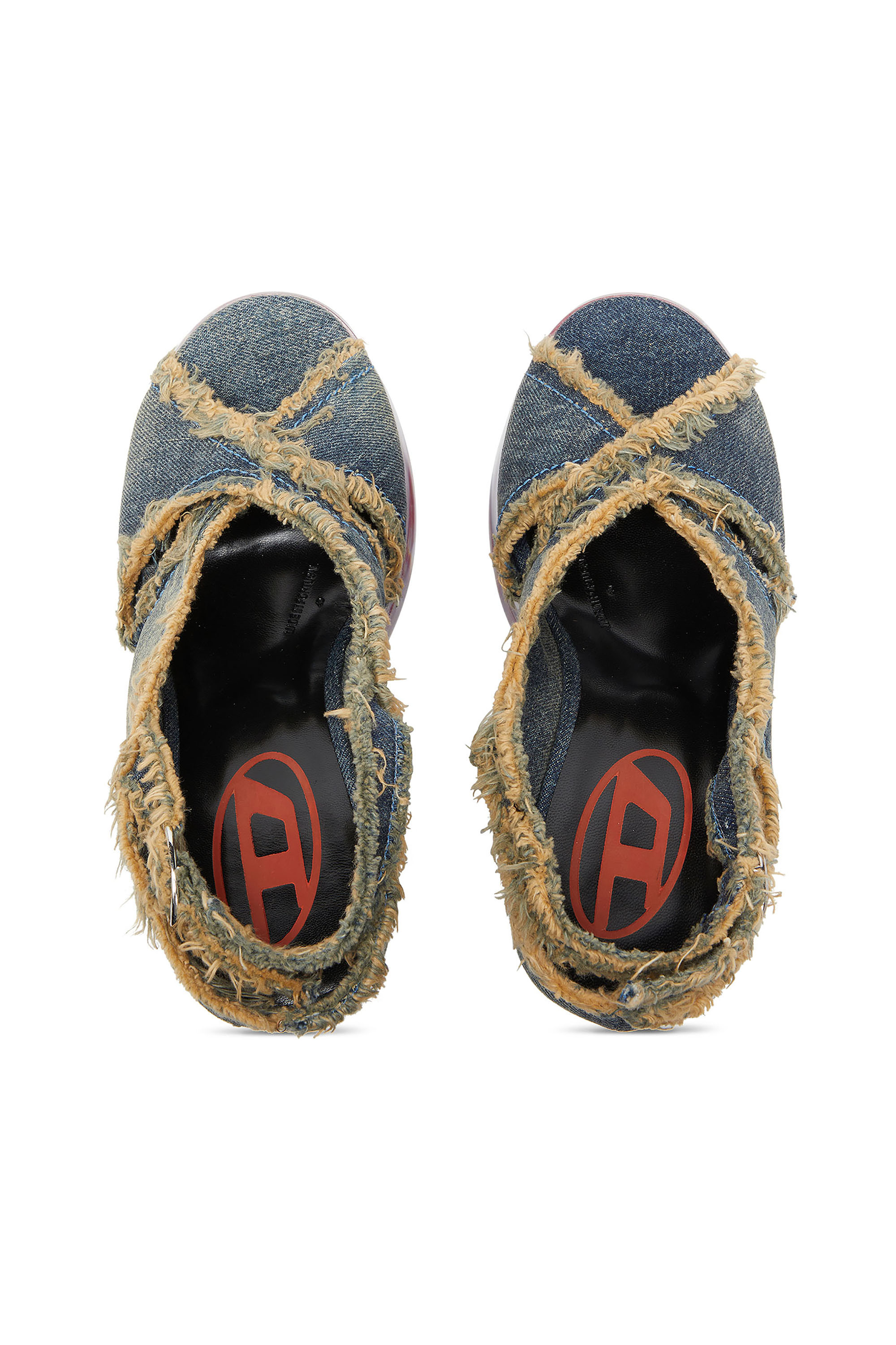 Diesel - D-LAKE PLATFORM SDL, Woman's D-Lake-Platform sandals in frayed denim and plexiglass in Blue Jeans - 4