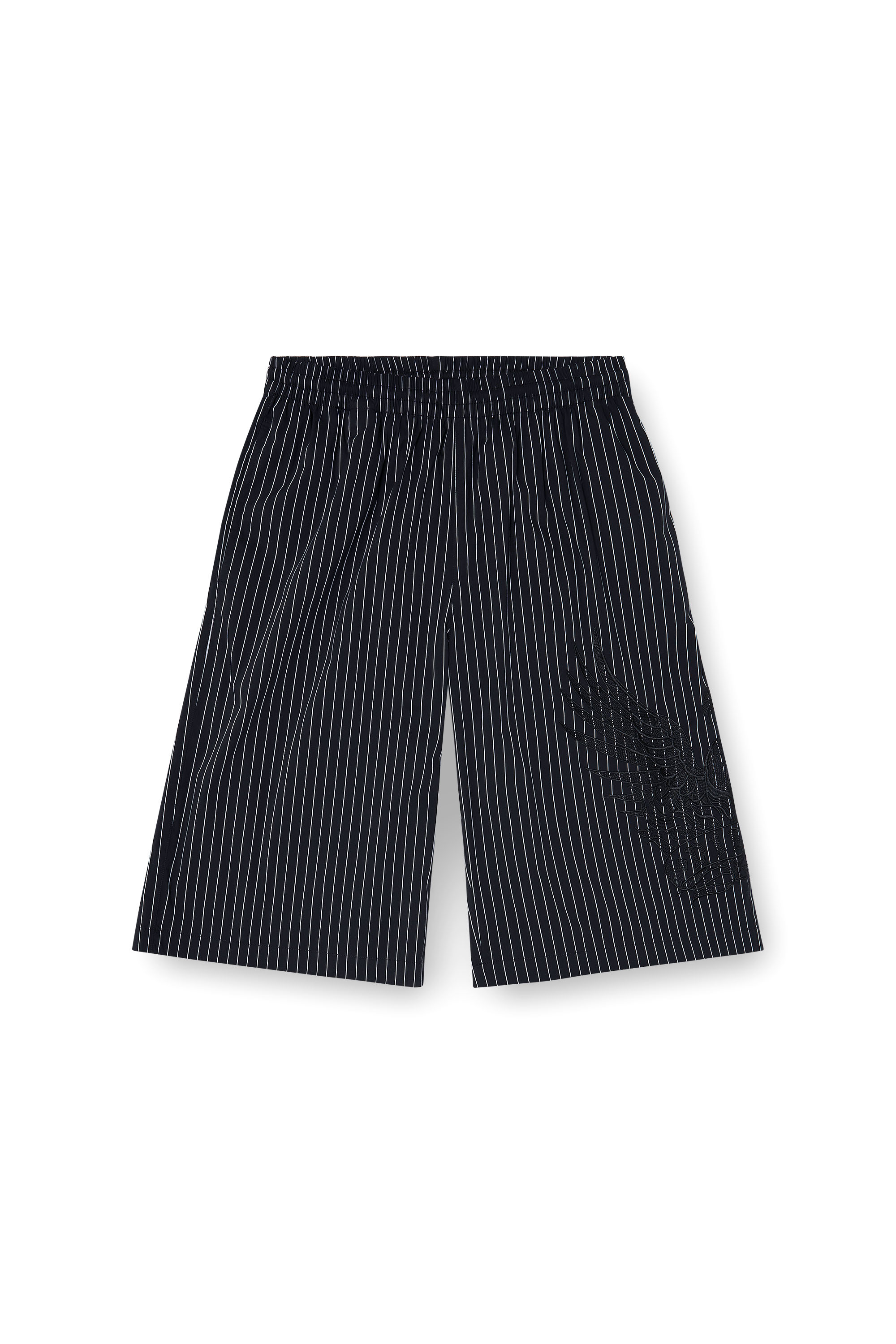 Diesel - P-THEO-SHORT-NJCA, Man's Pinstripe shorts with Phoenix embroidery in Black - 2