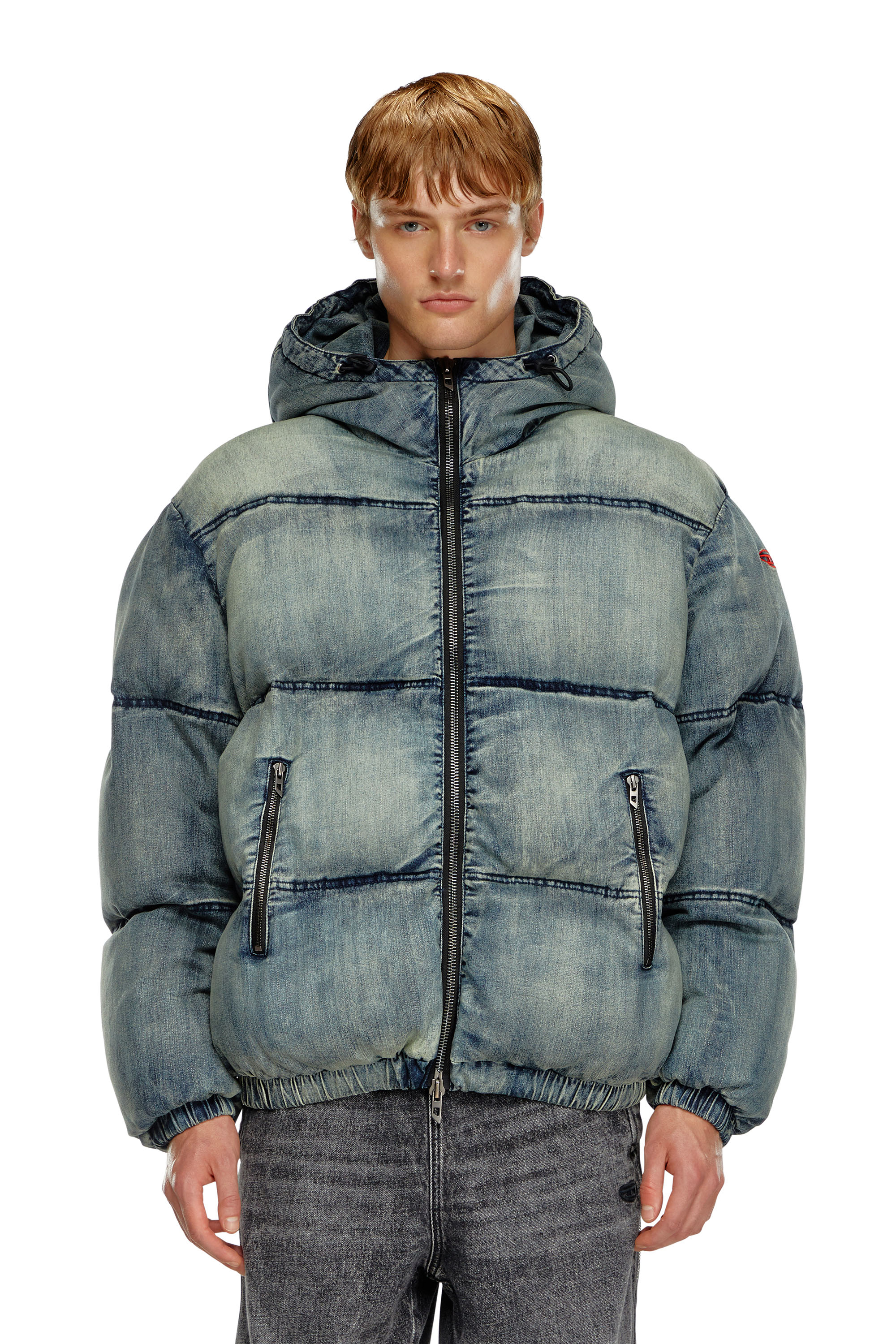 Diesel - W-MONS, Man's Puffer jacket in treated denim in Blue - 6