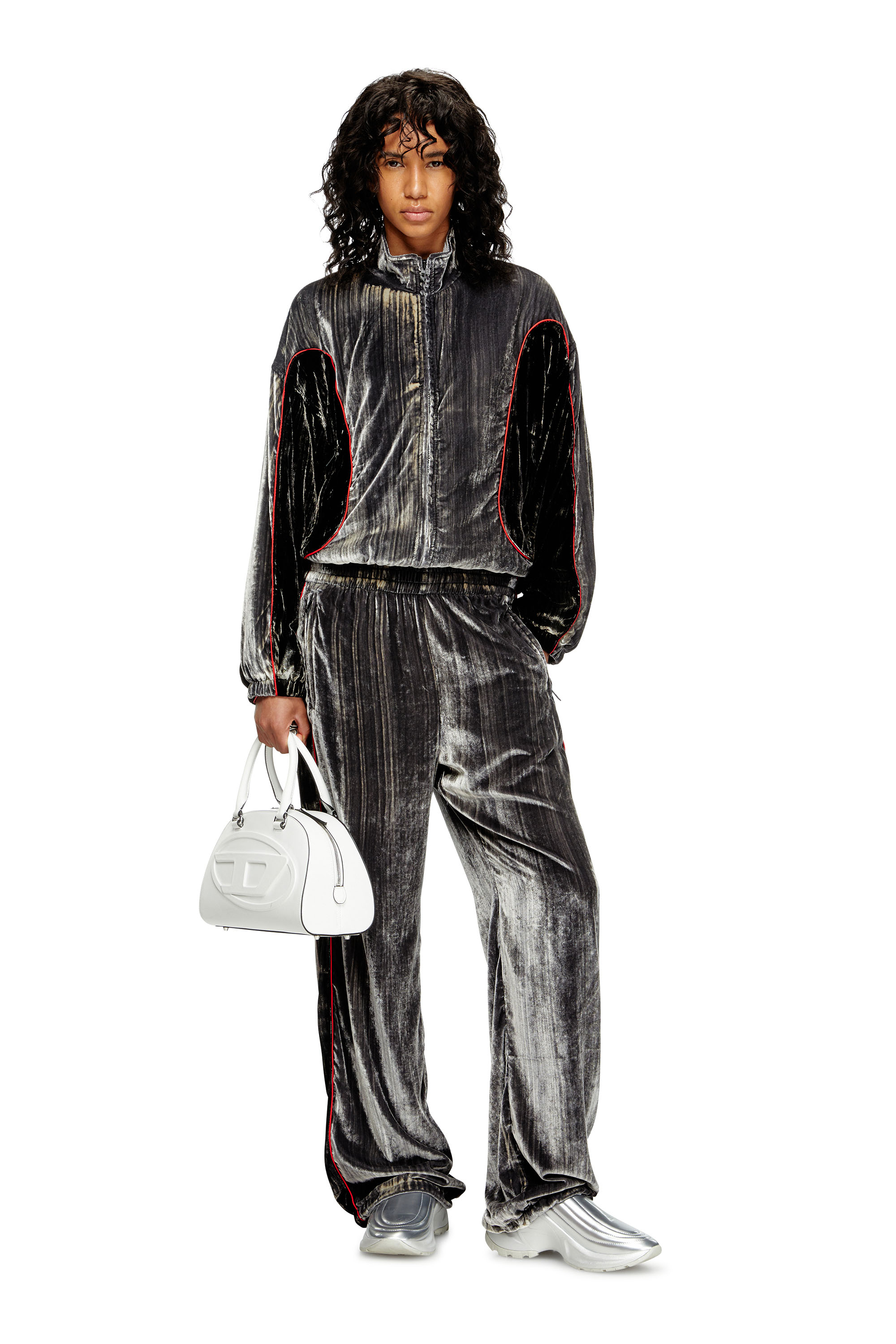 Diesel - P-HAY-FEM, Woman's Track pants in treated velvet in Dark grey - 2