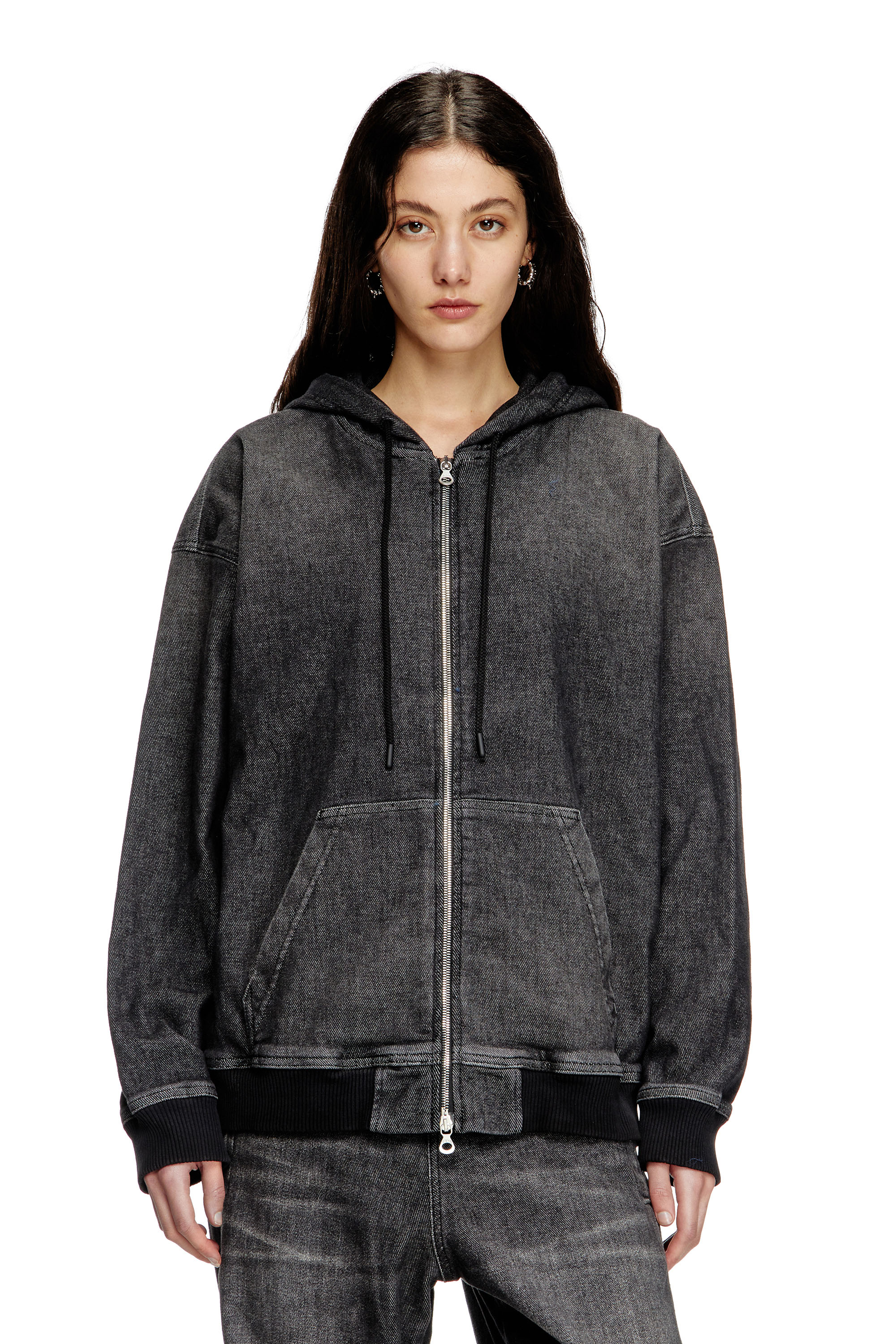 Diesel - D-GIRI-S TRACK, Unisex's Zipped hoodie in dirt-effect Track Denim in Black - 1