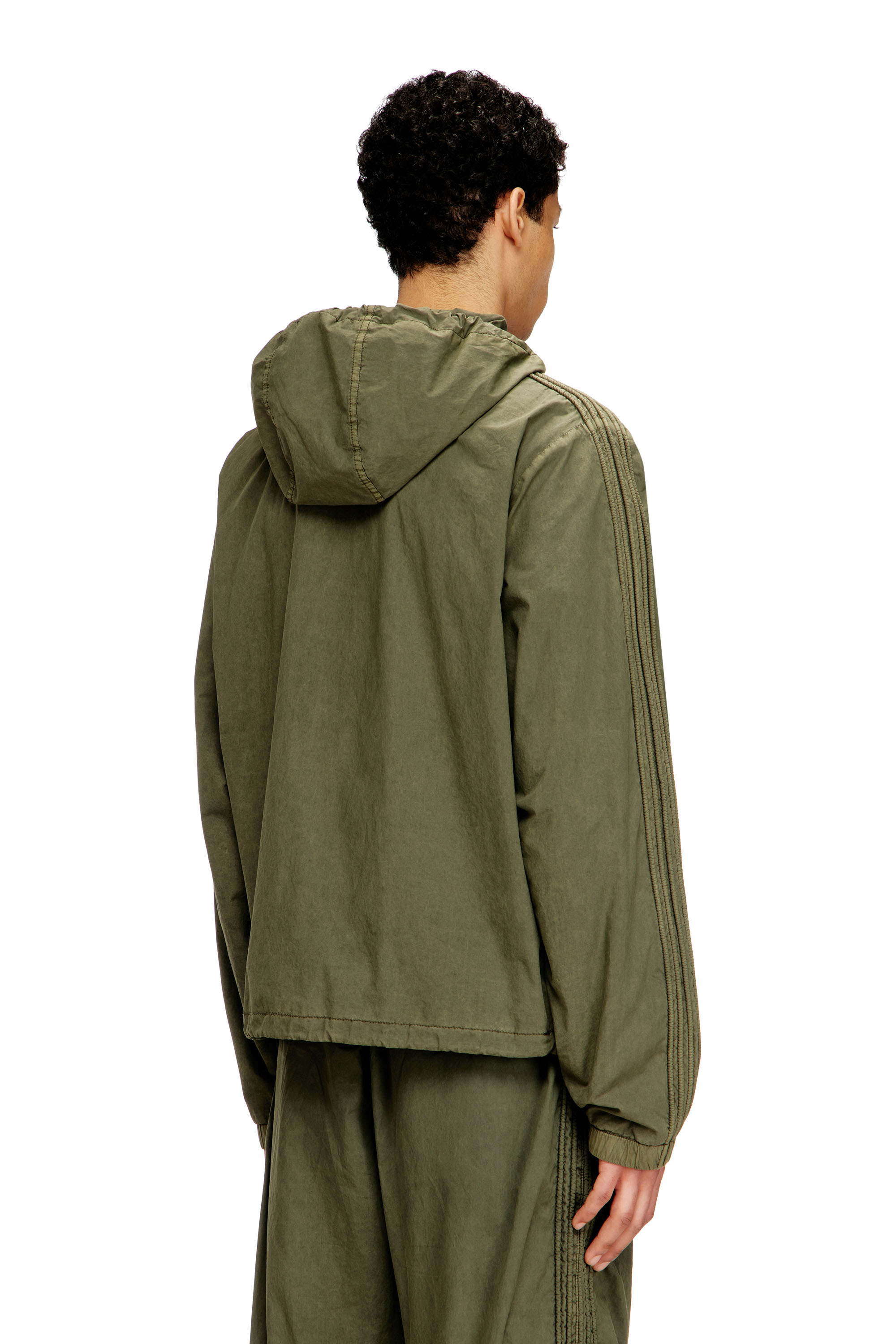 Diesel - J-STITCH, Man's Hooded zip-up jacket in cotton poplin in Military Green - 4
