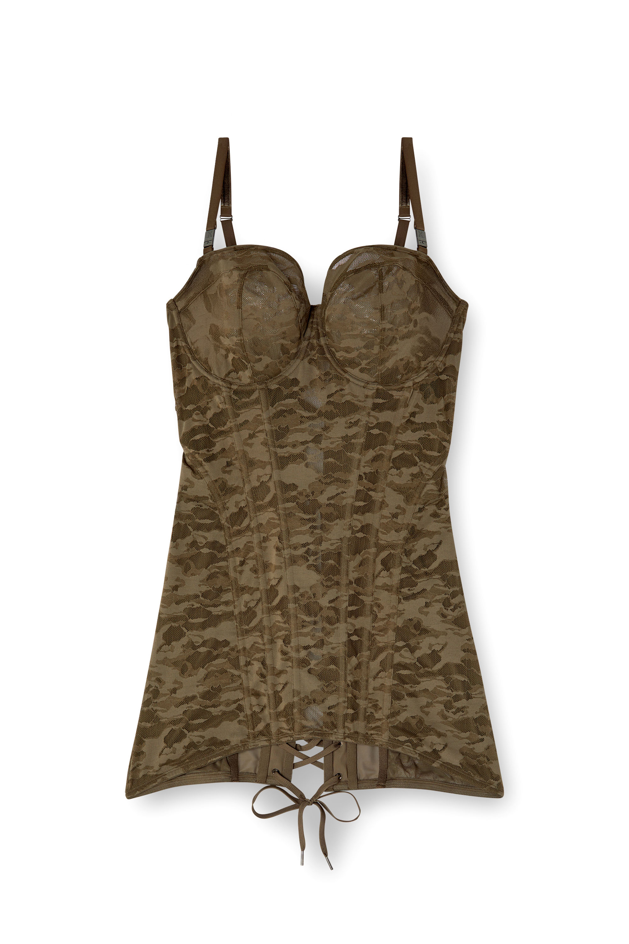 Diesel - C-CAMO-LACE-CORSET-SLIP, Woman's Short corset dress in camo lace in Brown - 5