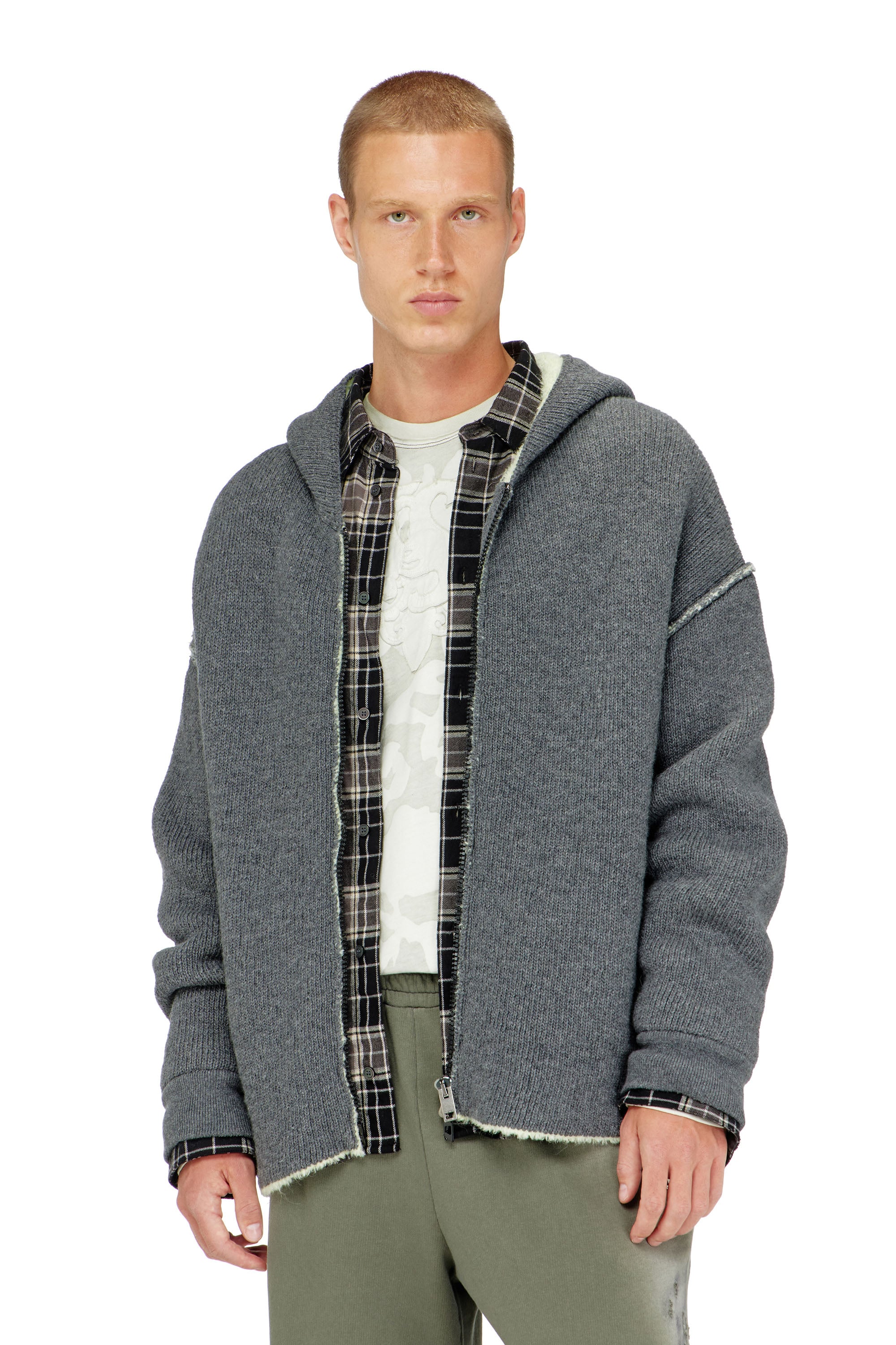 Diesel - K-BOUBBY, Man's Zip-up hoodie in dual-texture knit in null - 1