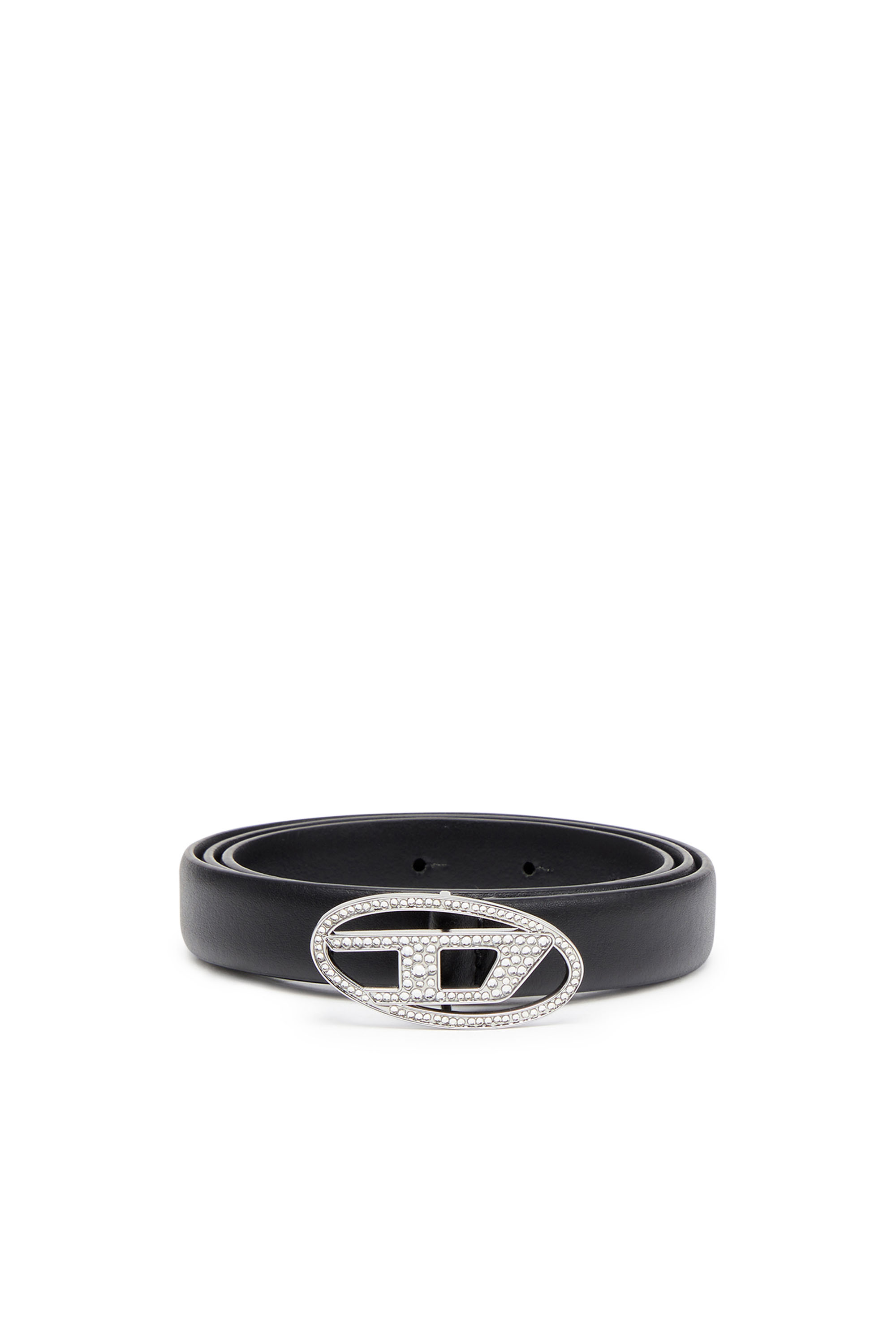 Diesel - B-1DR STRASS 20, Woman's 1.9cm slim leather belt with crystal buckle in Black - 1