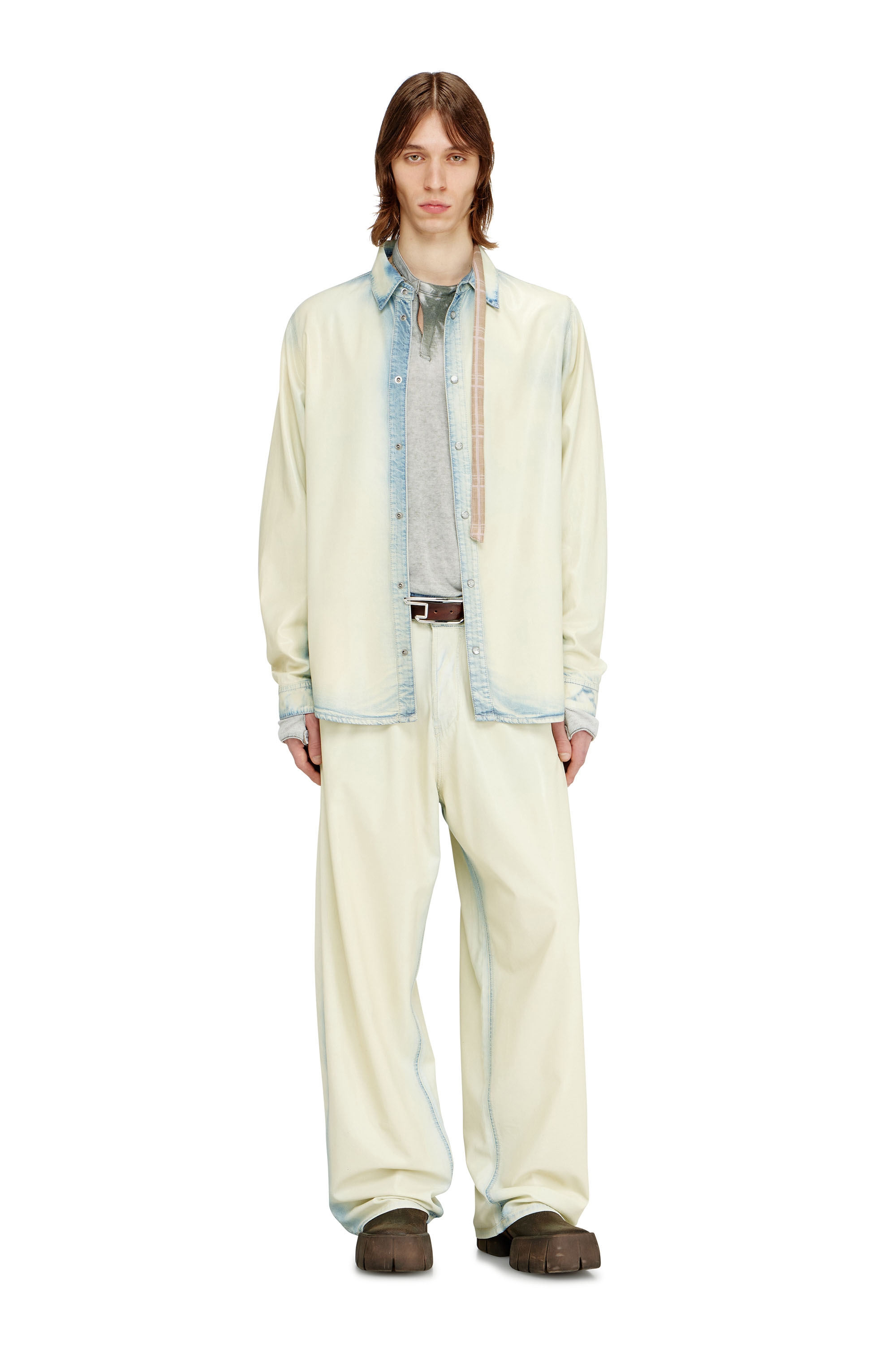 Diesel - D-SYNAR-FSI1, Man's Shirt in fluid X-Ray bleach denim in Blue/White - 2