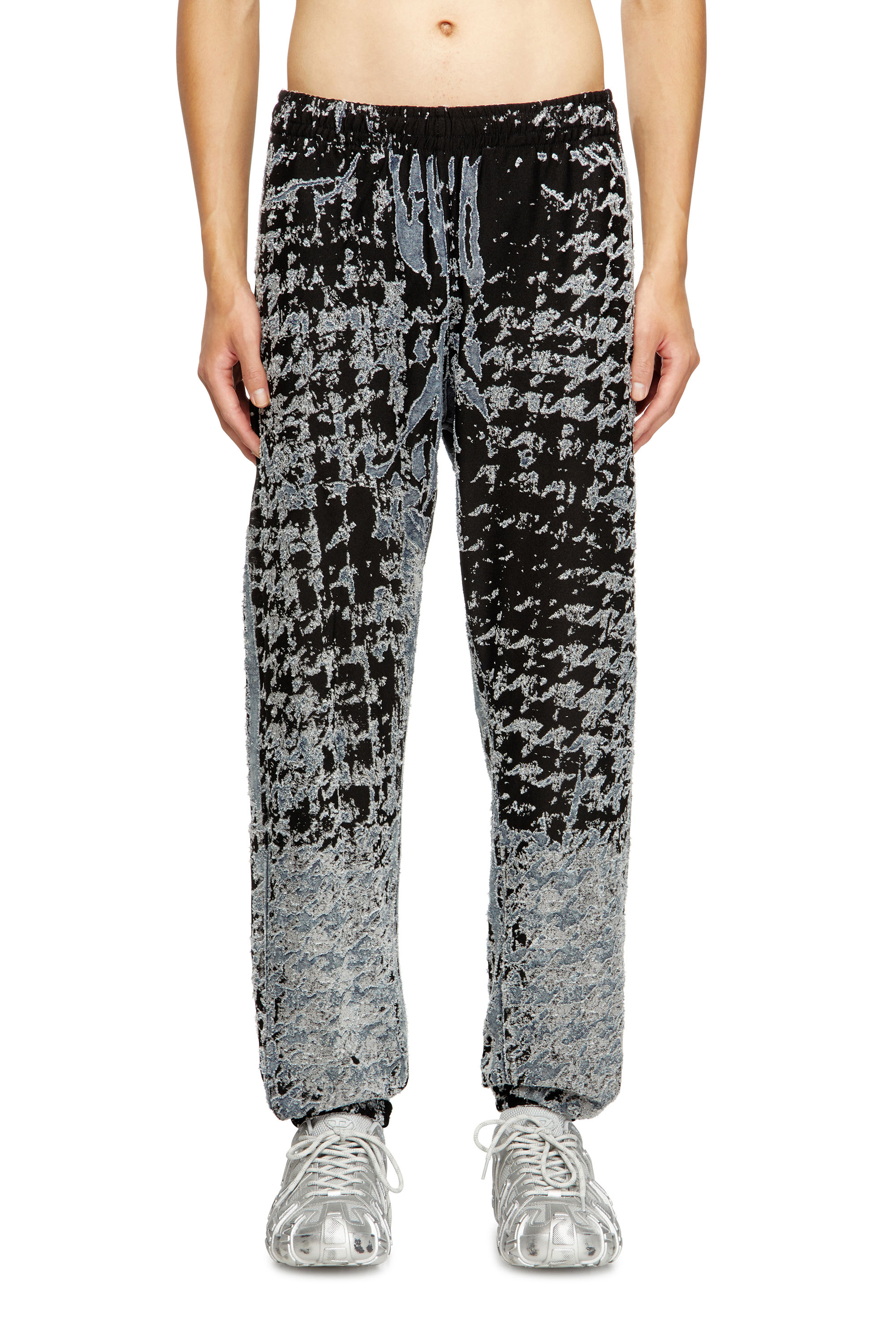 Diesel - P-LABIS, Man's Elasticated pants in devoré houndstooth in Black/White - 2