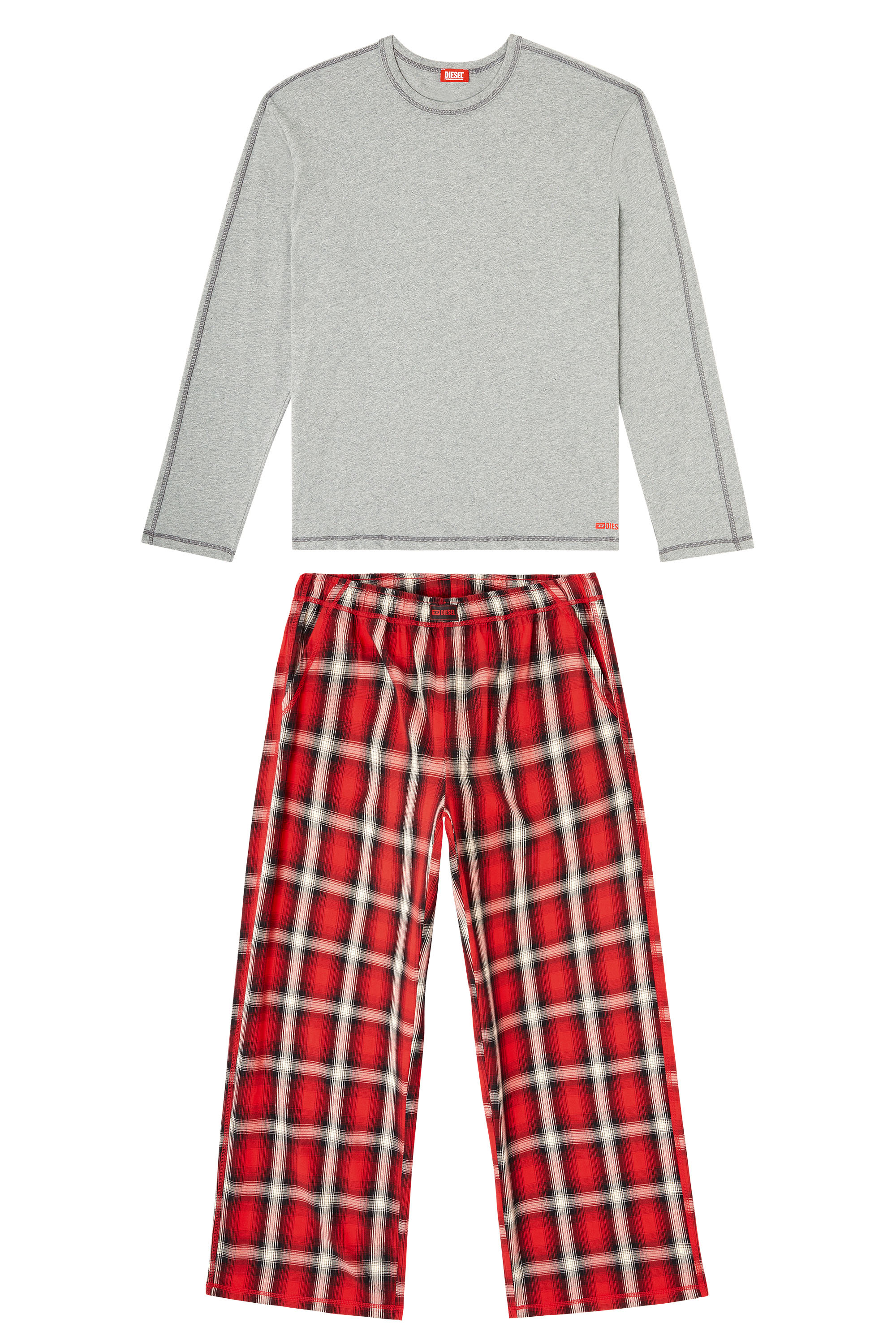 Diesel - KIT-LIAM, Man's Cotton pajama set with check pants in Grey/Red - 4