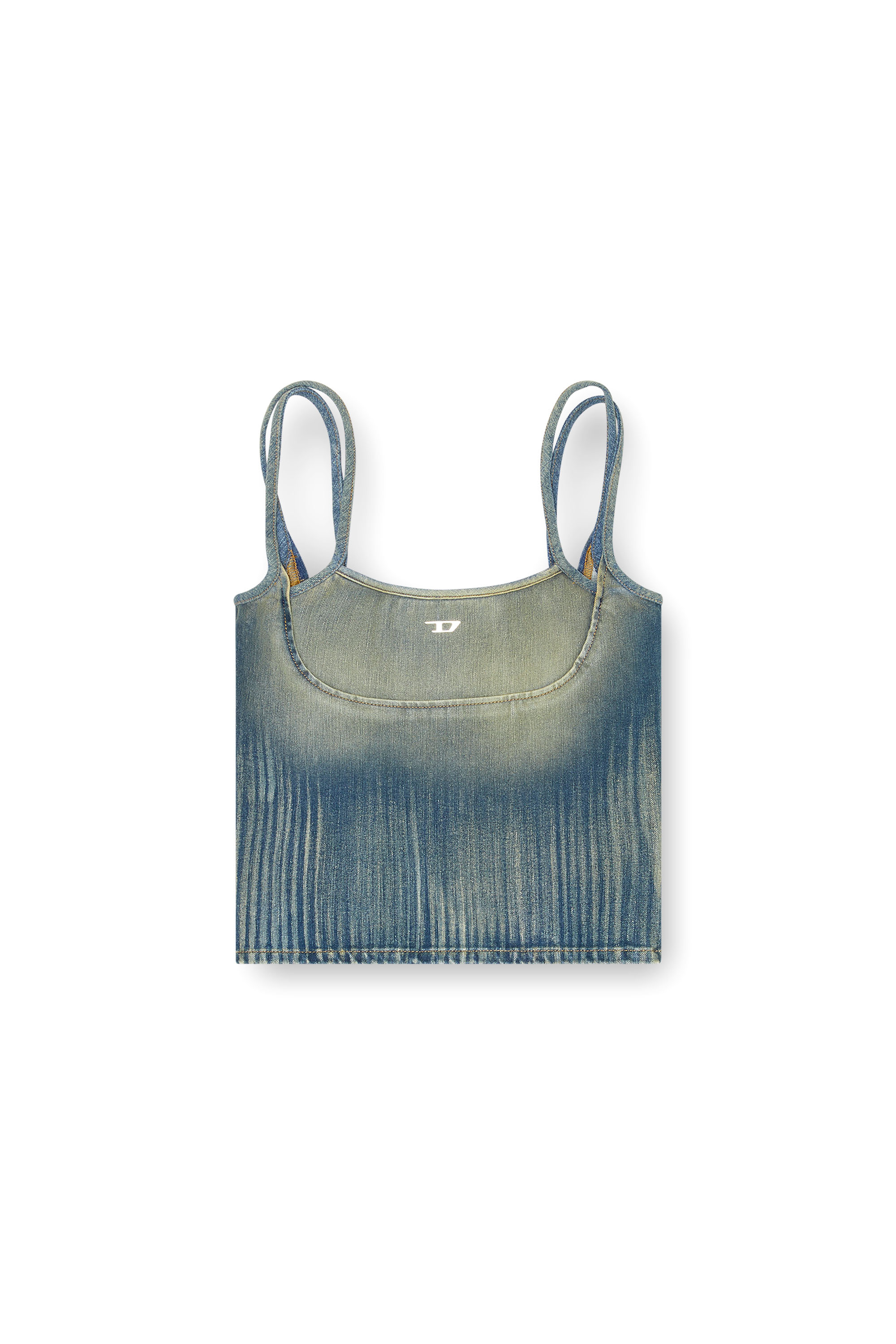 Diesel - DE-MADDY-S, Woman's Crop top in light streaky denim in Medium blue - 3