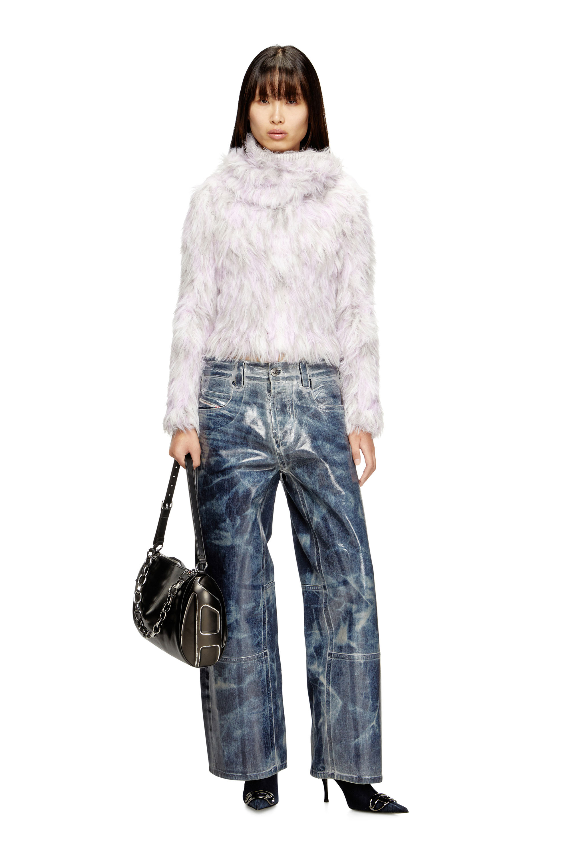M-ANNIKA, Violet/Grey Diesel - M-ANNIKA, Woman's Fluffy jacquard-knit jumper in Violet/Grey - 1