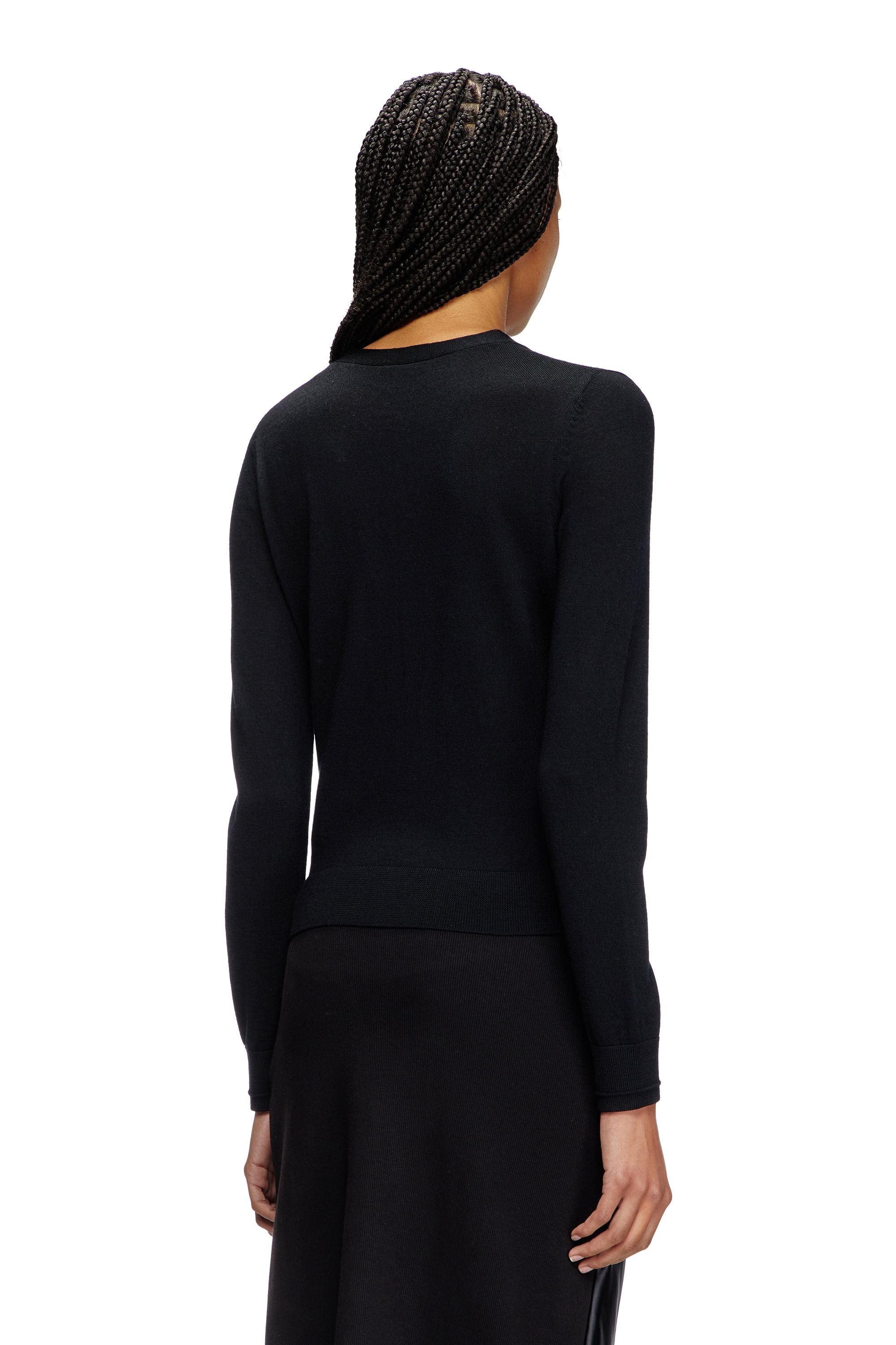 M-ALIMA, Black Diesel - M-ALIMA, Woman's Wool cardigan with cut-out logo in Black - 4