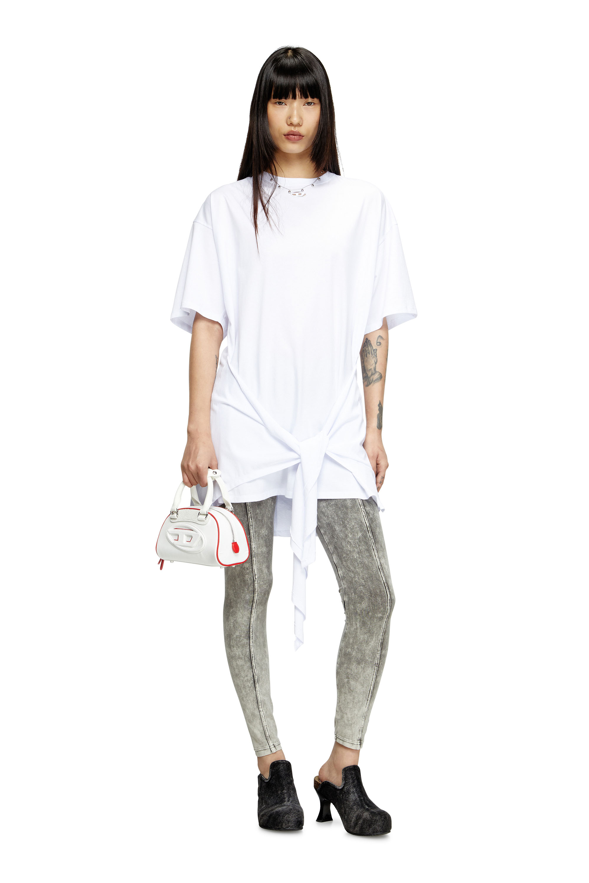 D-EIVOR, White Diesel - D-EIVOR, Woman's T-shirt dress with tie front in White - 1