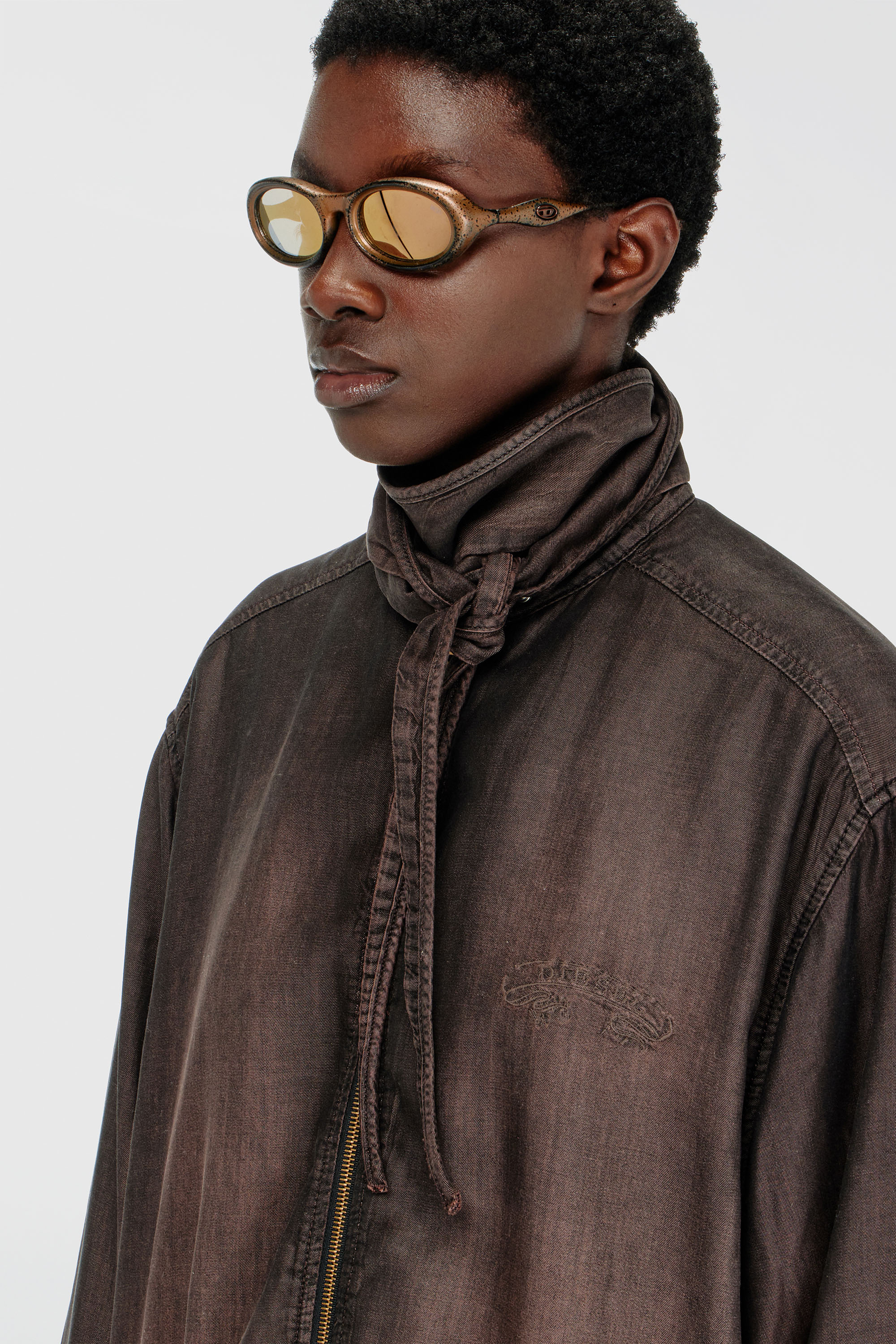 Diesel - DE-TROIT-S, Woman's Light jacket in fluid coated denim in Brown - 5