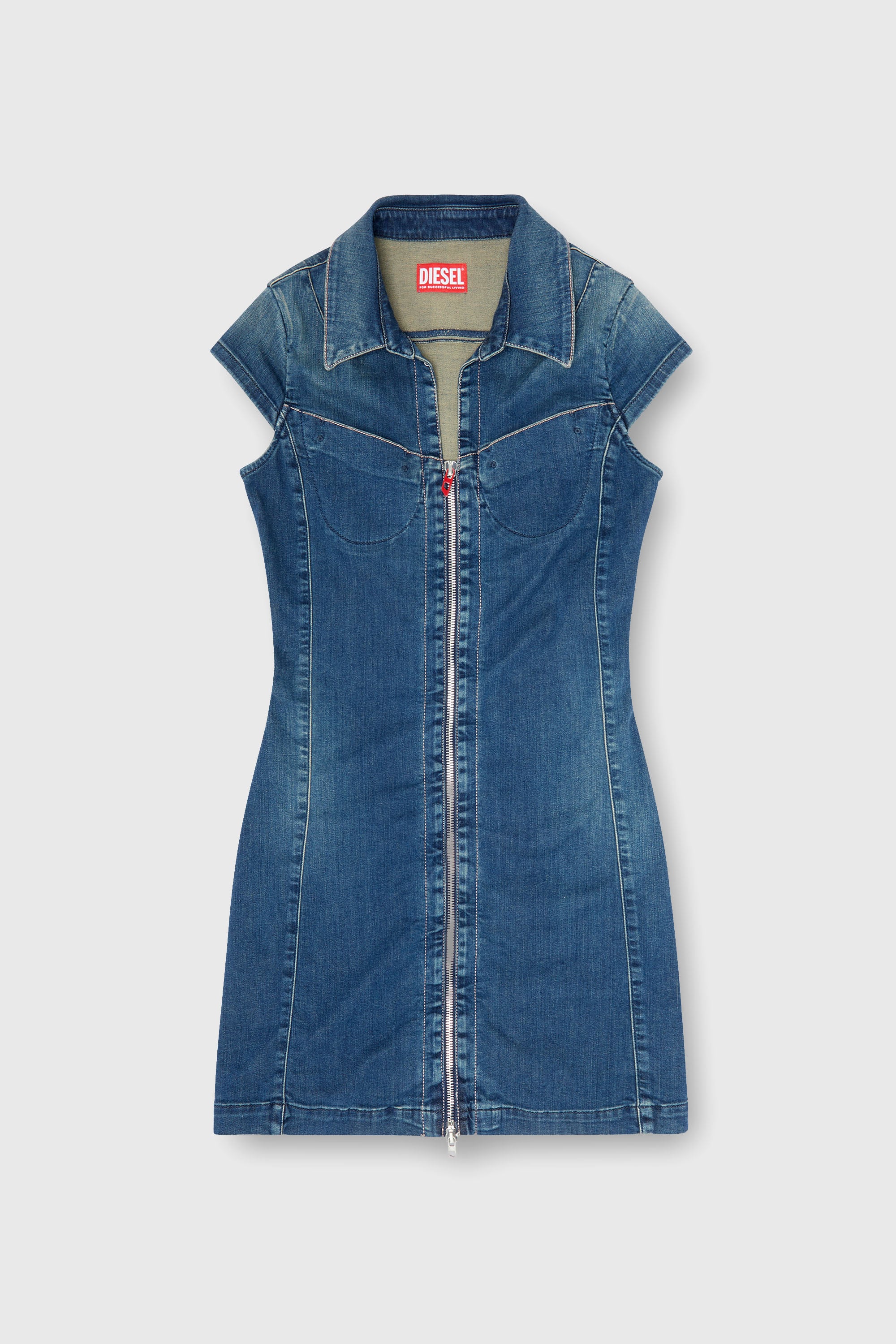 Diesel - DE-LORVYN-S, Woman's Denim shirt dress with full zip in Medium blue - 2