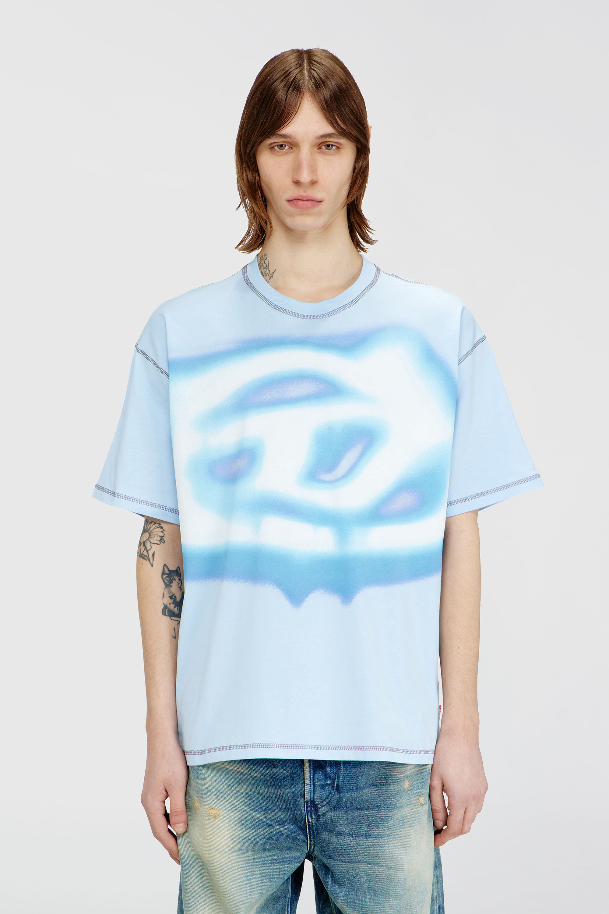 Diesel - T-BOXT-V11, Man's Relaxed T-shirt with water-effect print in Light Blue - 3