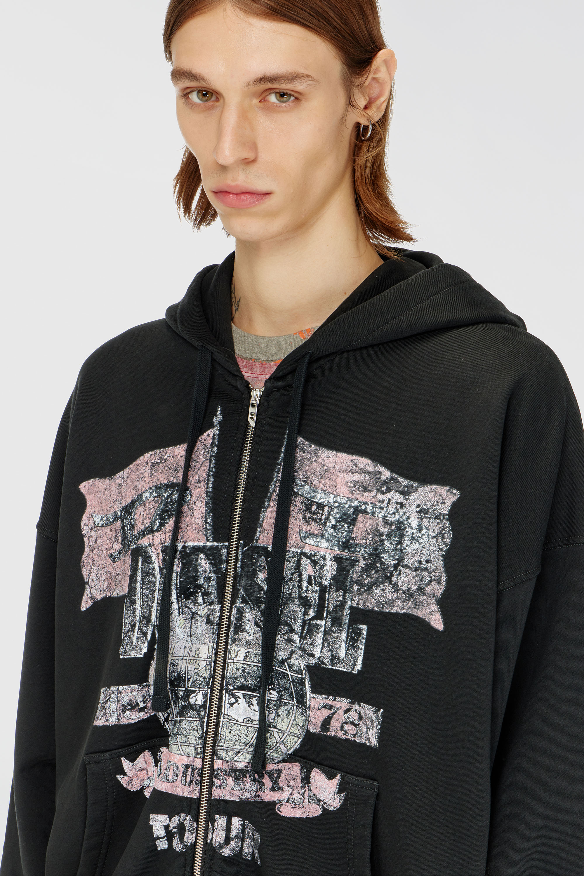 Diesel - S-WILL-ZIP, Man's Zip-up hoodie with concert graphics in Black - 5