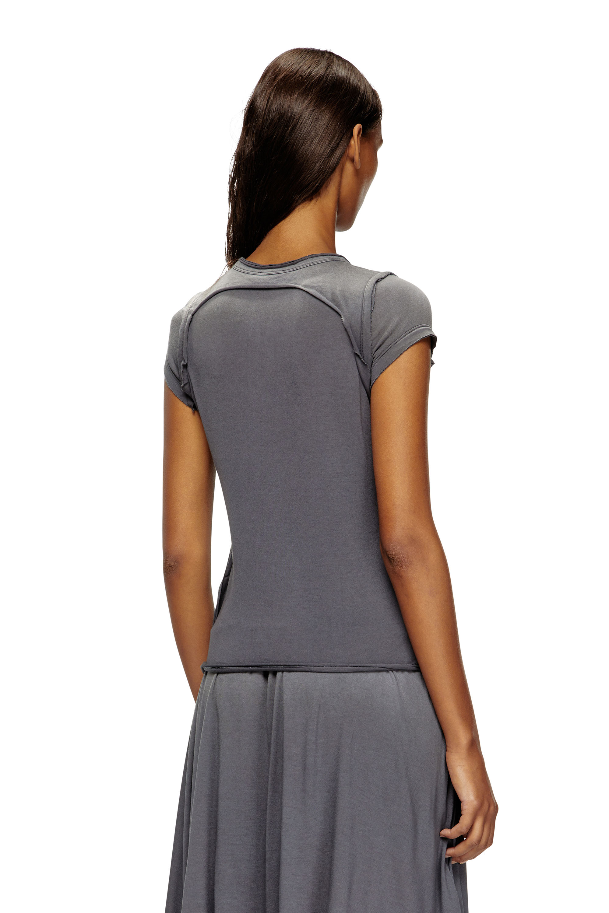 Diesel - T-UNRAWY, Woman's Henley T-shirt with peel-off effect in Grey - 4