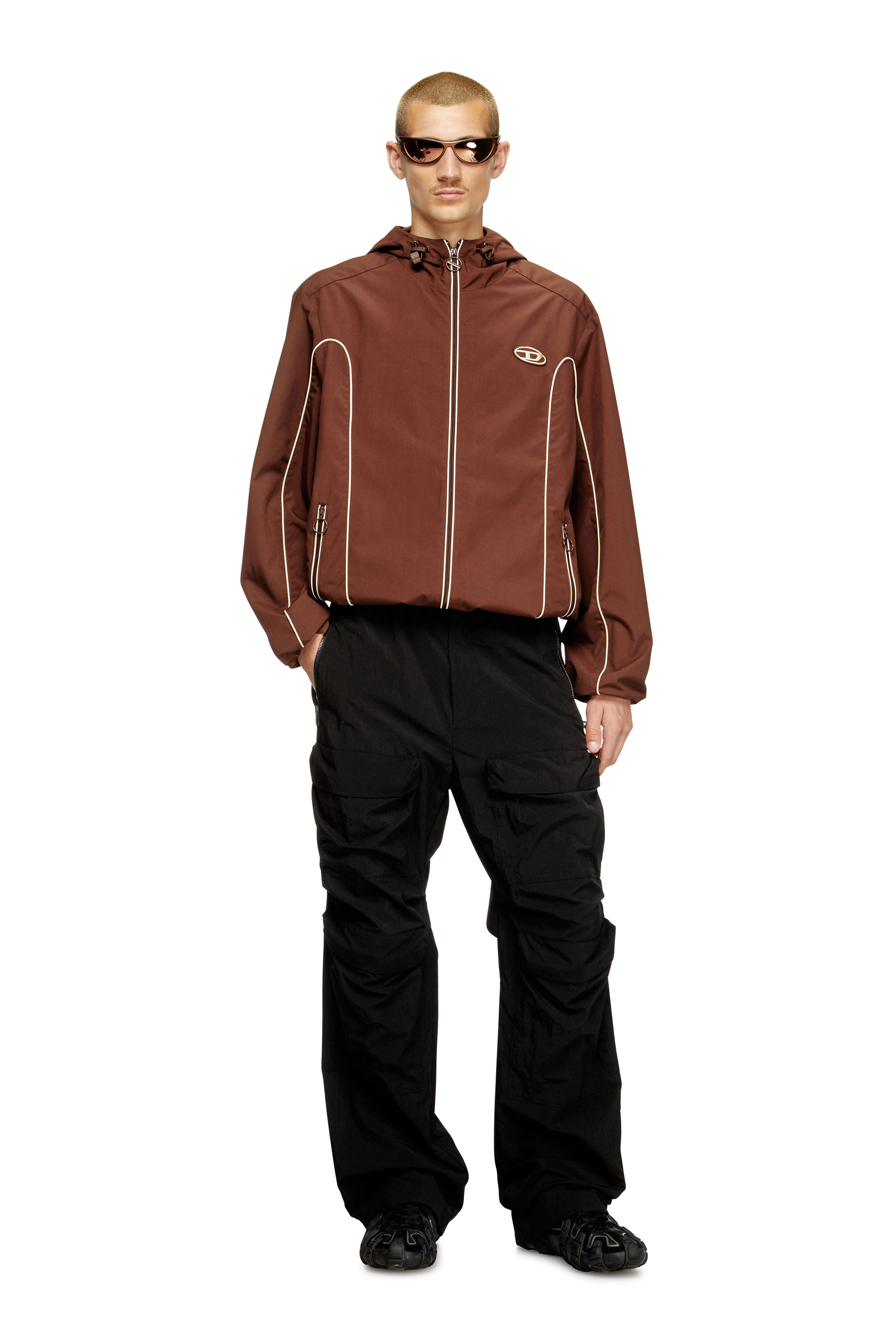 J-HIVES, Brown Diesel - J-HIVES, Man's Windbreaker with contrast piping in Brown - 1