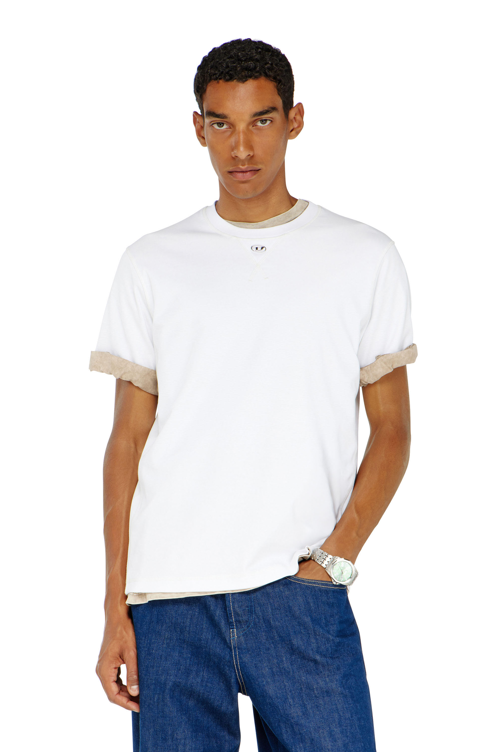 Diesel - T-MADJUST-TR, Man's Regular T-shirt with crew neck and Oval D in White - 3