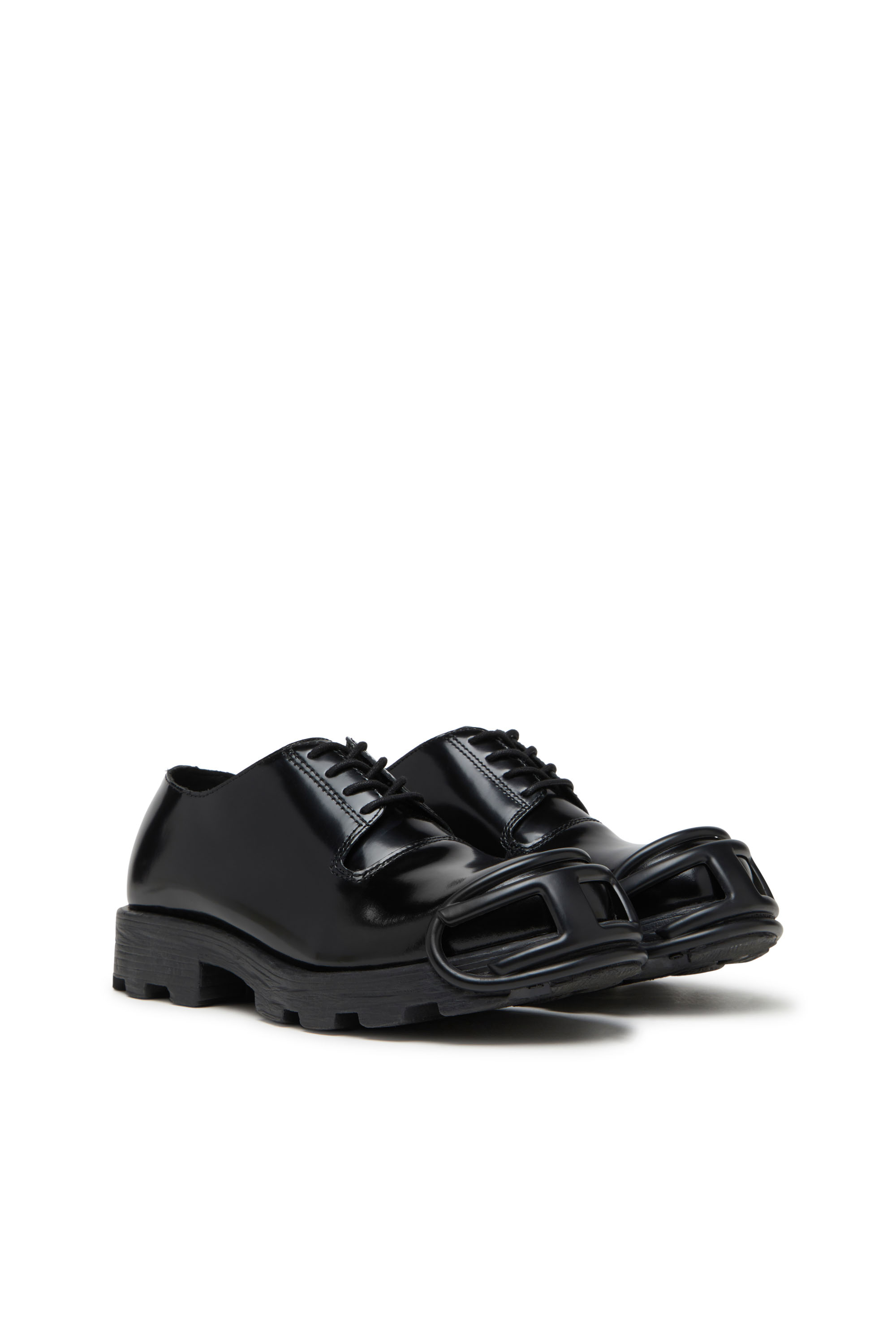 Diesel - D-HAMMER SO D, Man's D-Hammer-Leather lace-up shoes with oval D toe cap in Opaque Black - 2