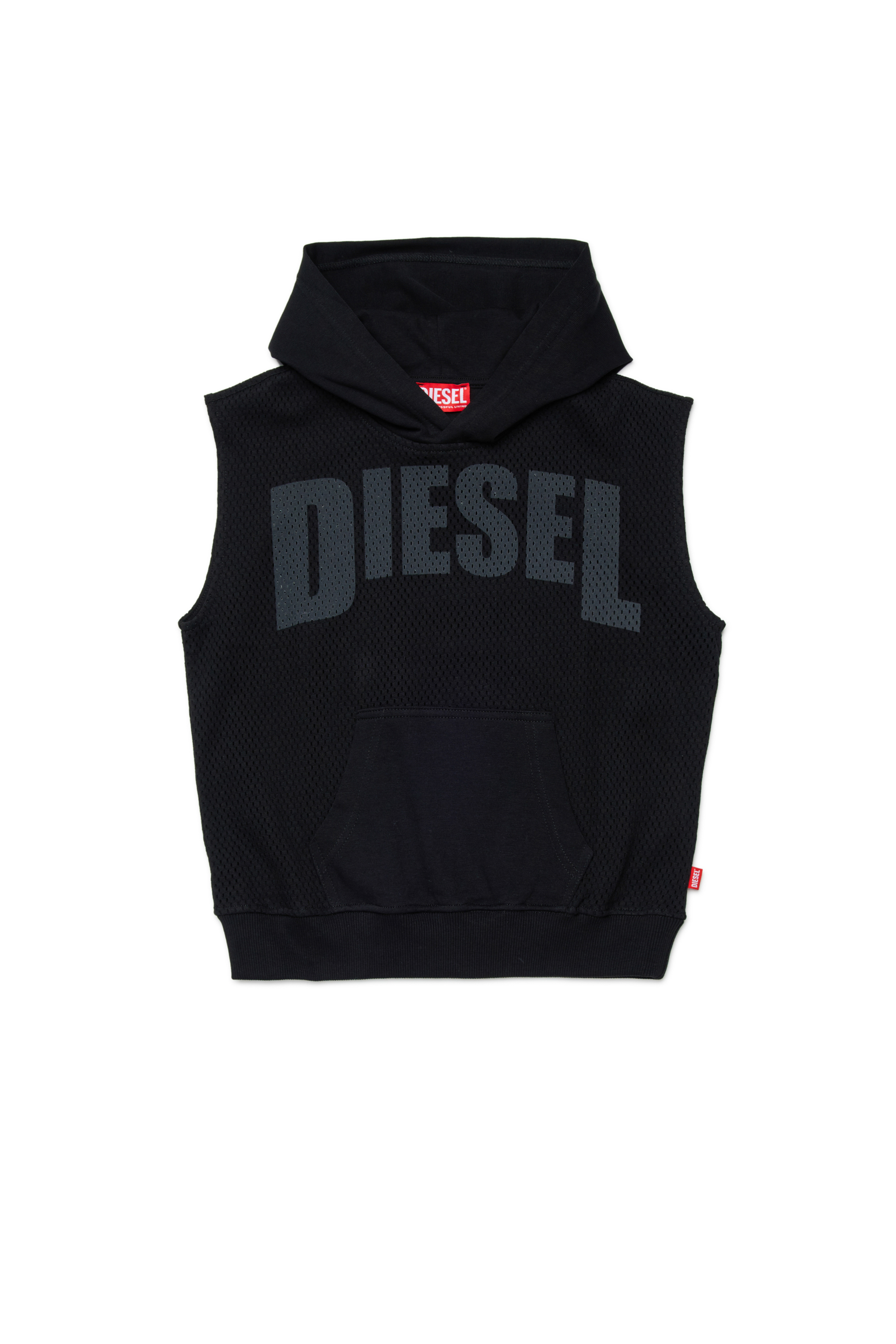 Diesel - SMESH OVER, Man's Sleeveless hoodie in cotton mesh in Black - 1