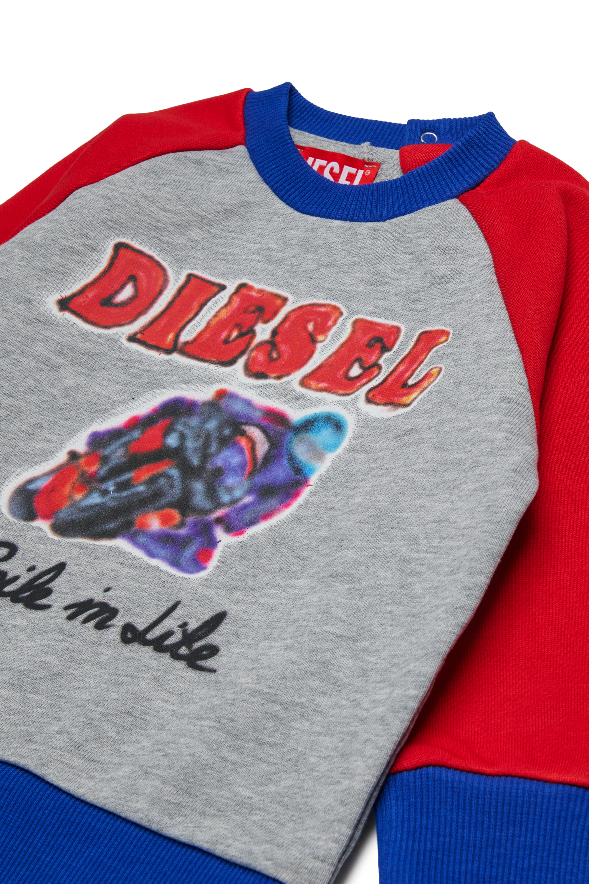 Diesel - SPOSBIB, Man's Cotton sweatshirt with graphic print in Grey/Blue - 3