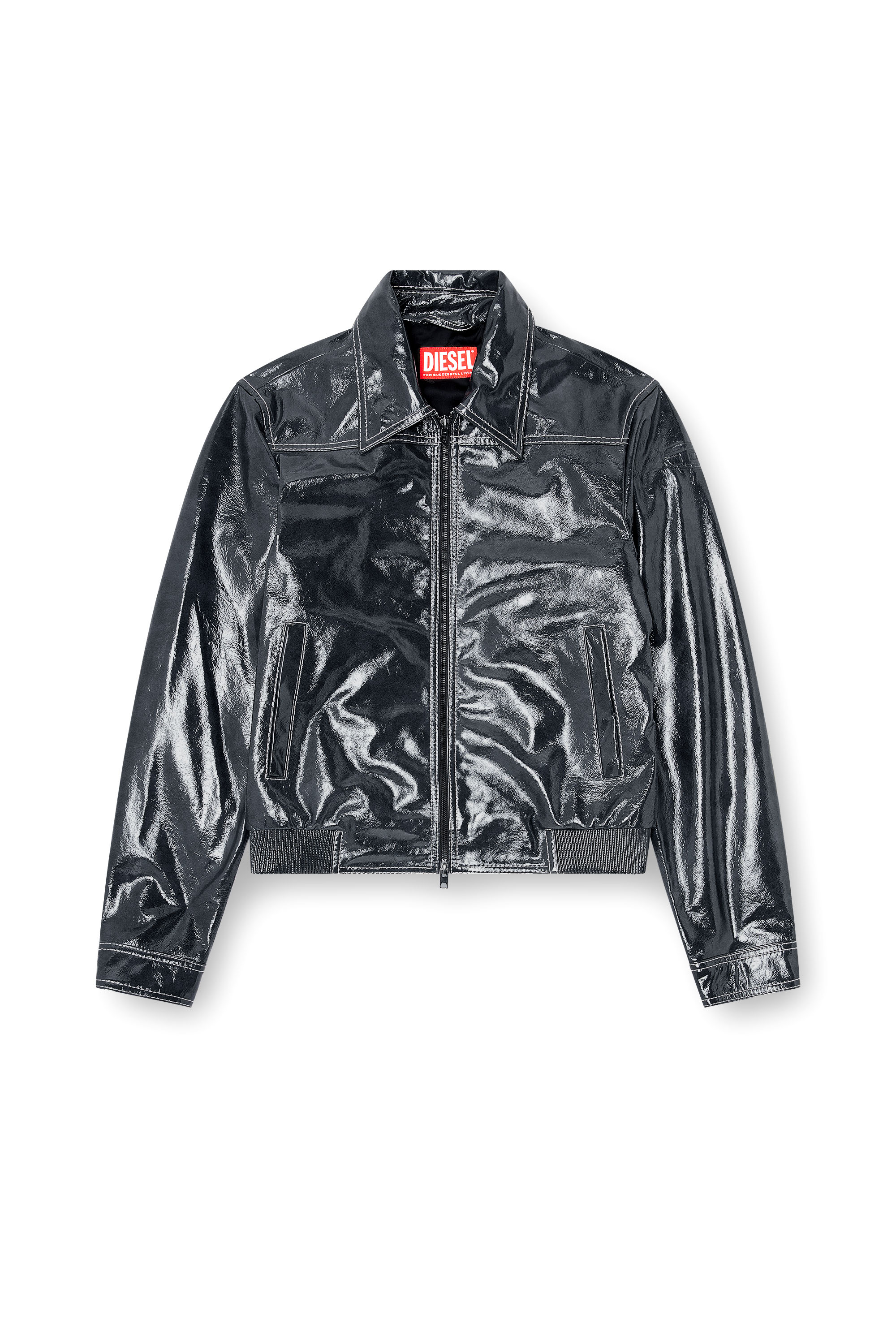 Diesel - L-ADDI, Man's Patent-leather jacket in Dark grey - 3