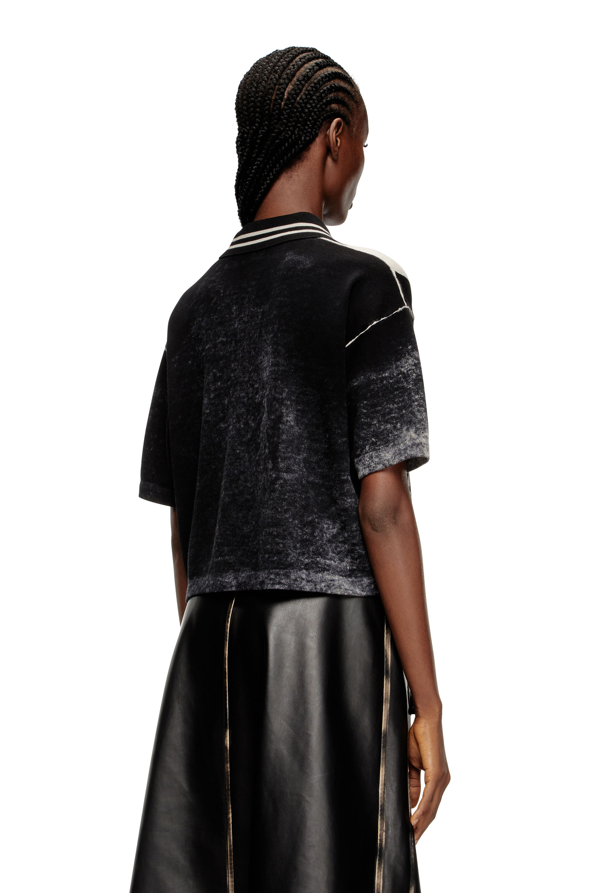 M-OLIBA-POLO, Black/White Diesel - M-OLIBA-POLO, Woman's Striped polo jumper with 78 logo in Black/White - 4