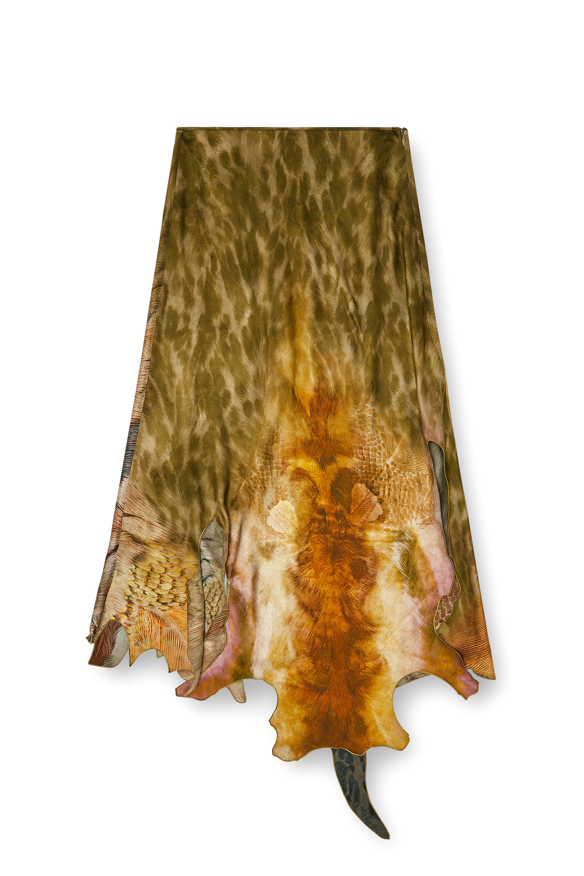 Diesel - O-TORN, Woman's Long asymmetrical skirt in printed satin in null - 3