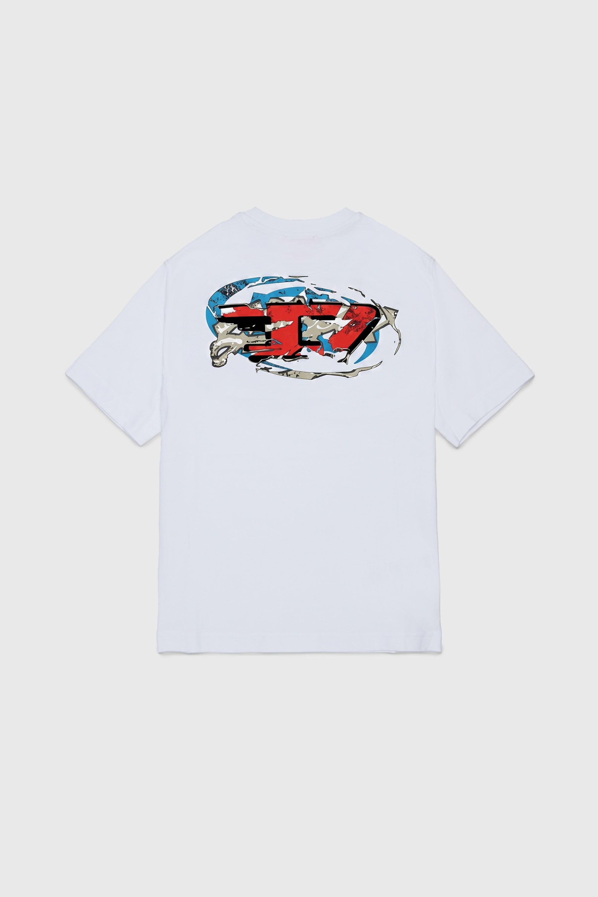 Diesel - TSCRAP OVER, Man's T-shirt with Oval D embroidery and flock print in White - 2