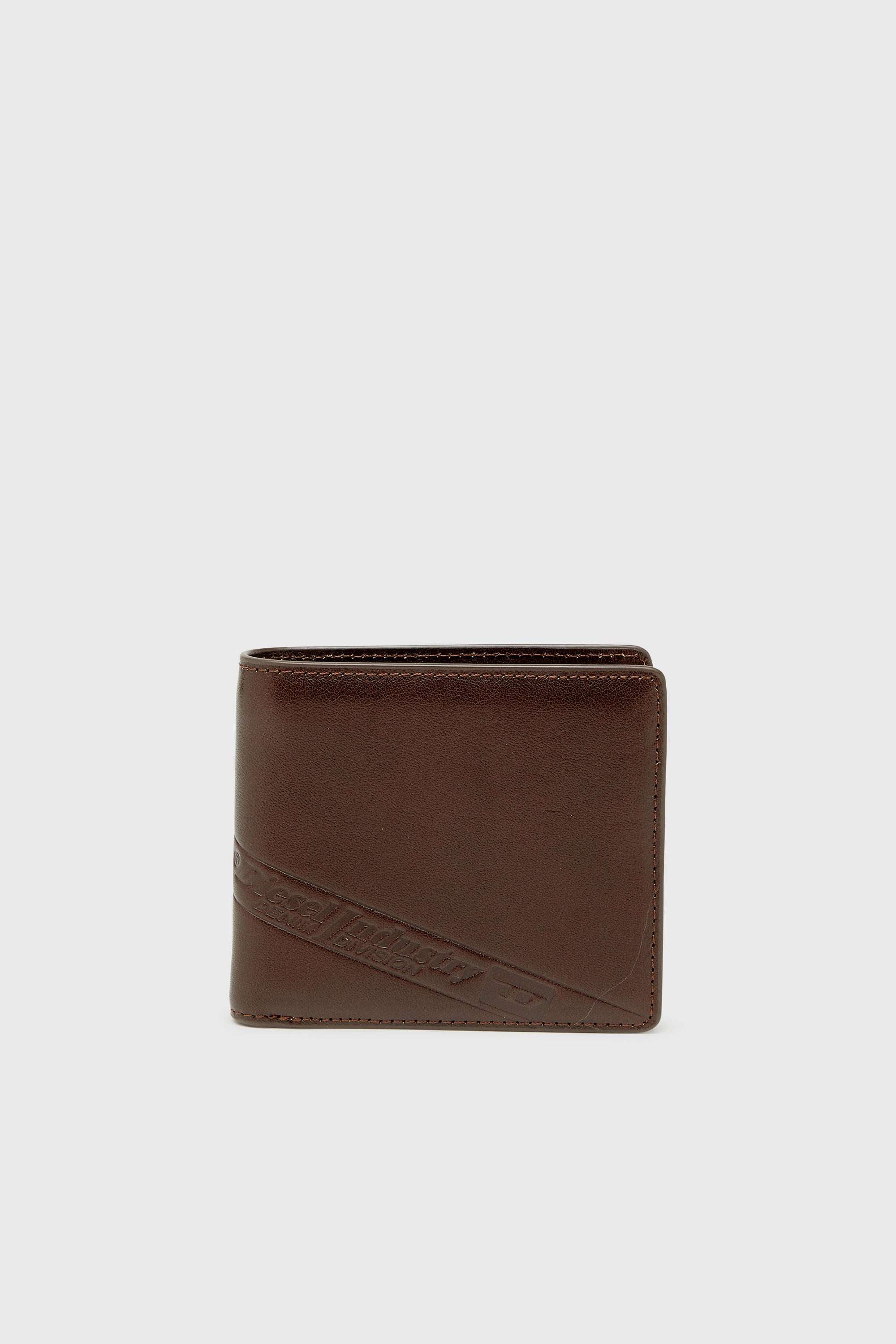 Diesel - FLAG-D BI-FOLD COIN S 3D, Man's Bi-fold leather wallet with embossed logo in Brown - 1