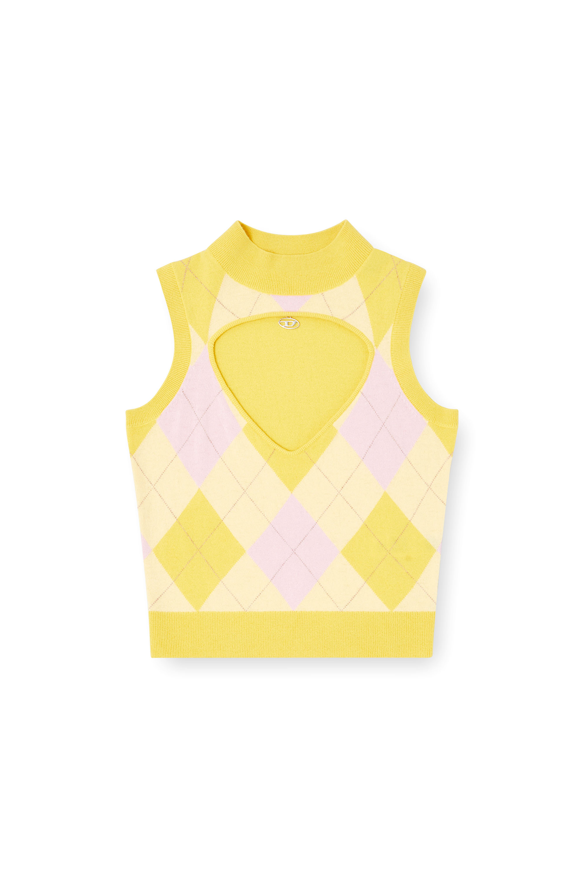 Diesel - M-ROMKO-SL, Woman's Cut-out turtleneck vest in argyle wool in Yellow - 3