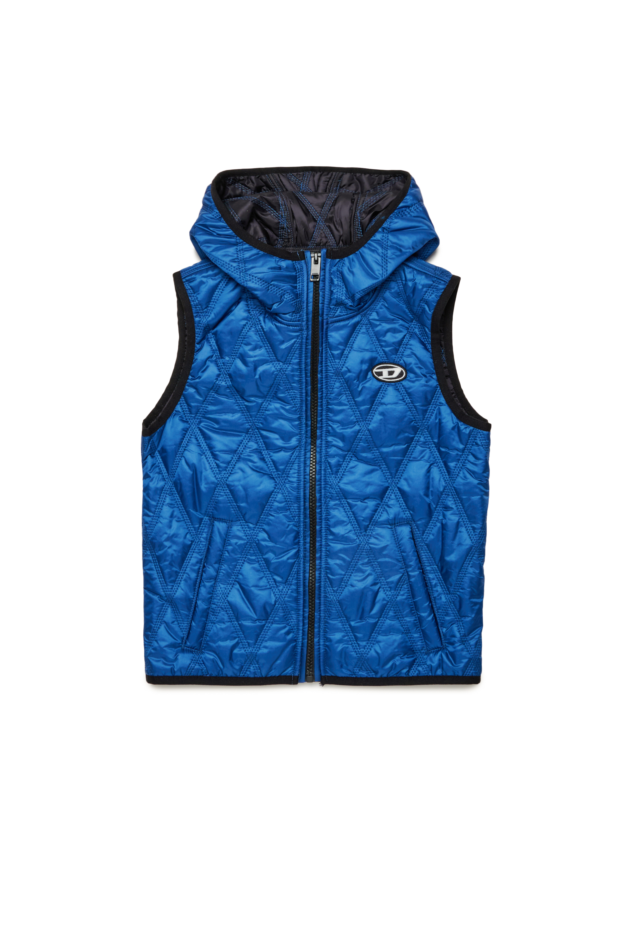 Diesel - JFOKKLOGO, Unisex's Hooded quilted nylon vest in Blue - 1