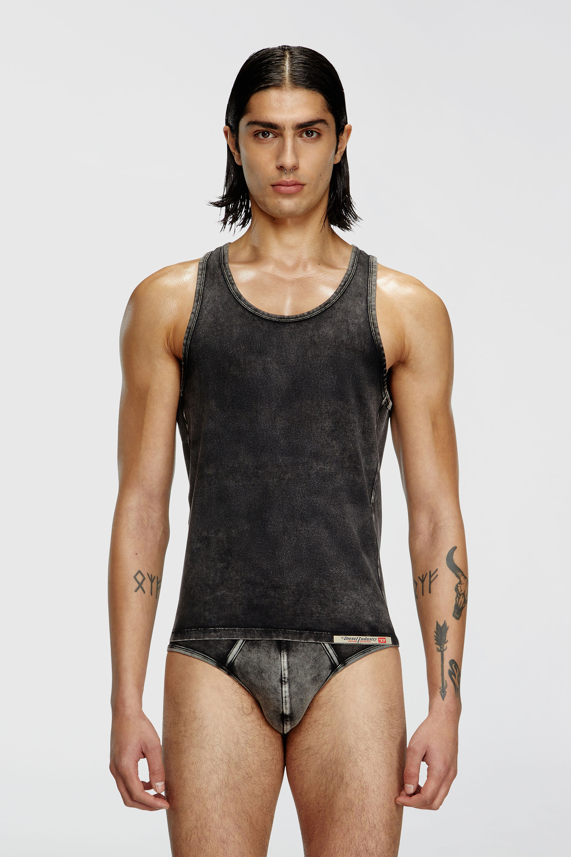 Diesel - WALTY-DNM, Man's Denim-effect tank top in Black - 1
