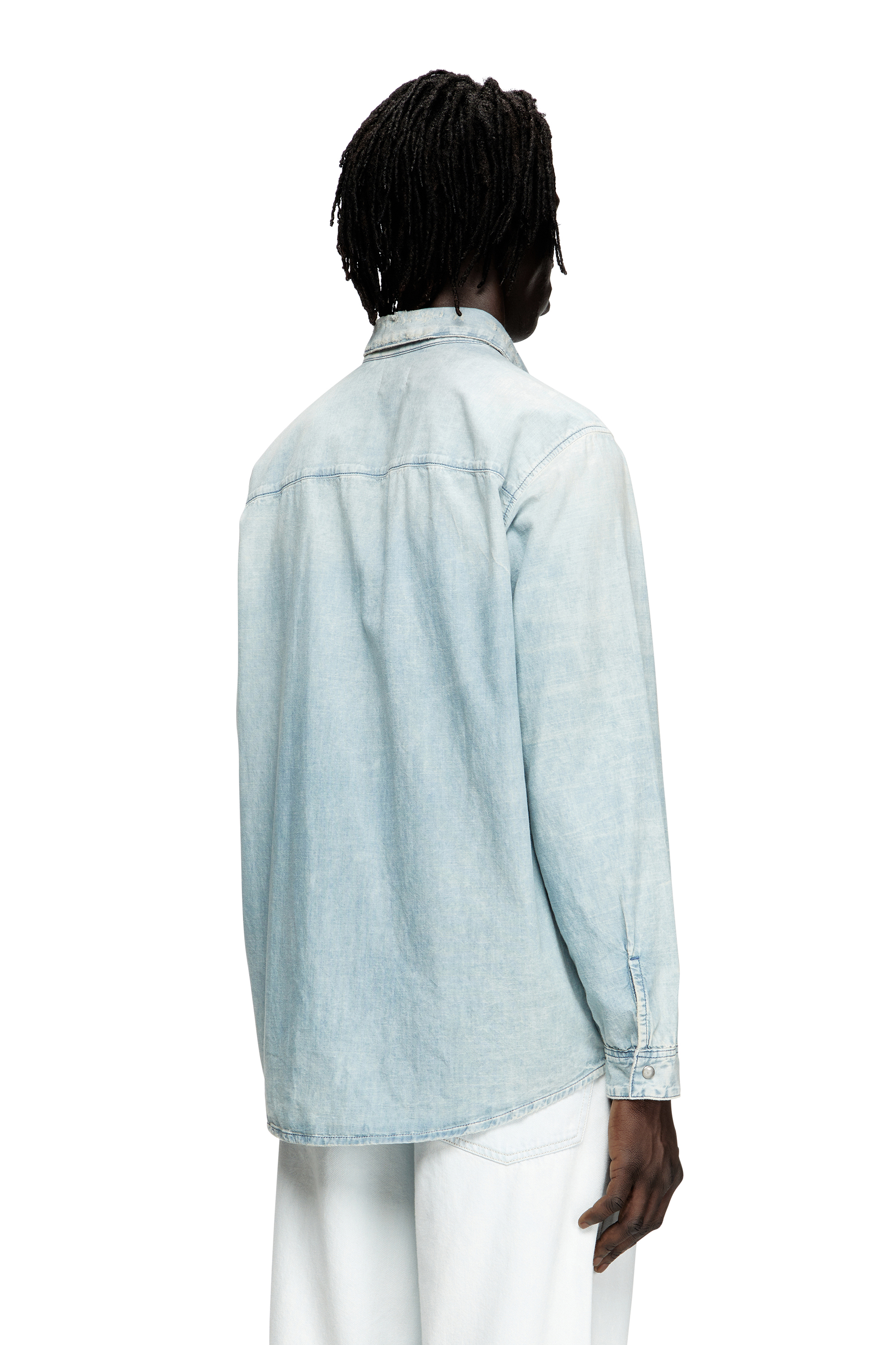 Diesel - D-SIMPLY, Man's Shirt in bleach-effect denim in Light Blue - 4