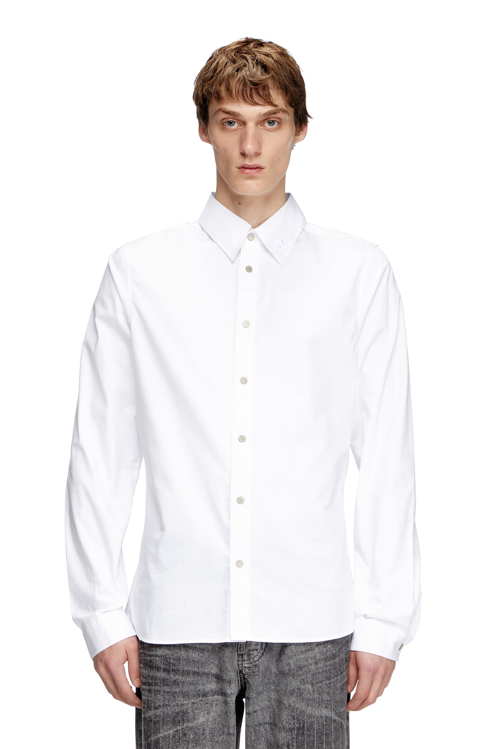 S-FITTY-A, White Diesel - S-FITTY-A, Man's Formal shirt with logo-embroidered collar in White - 3