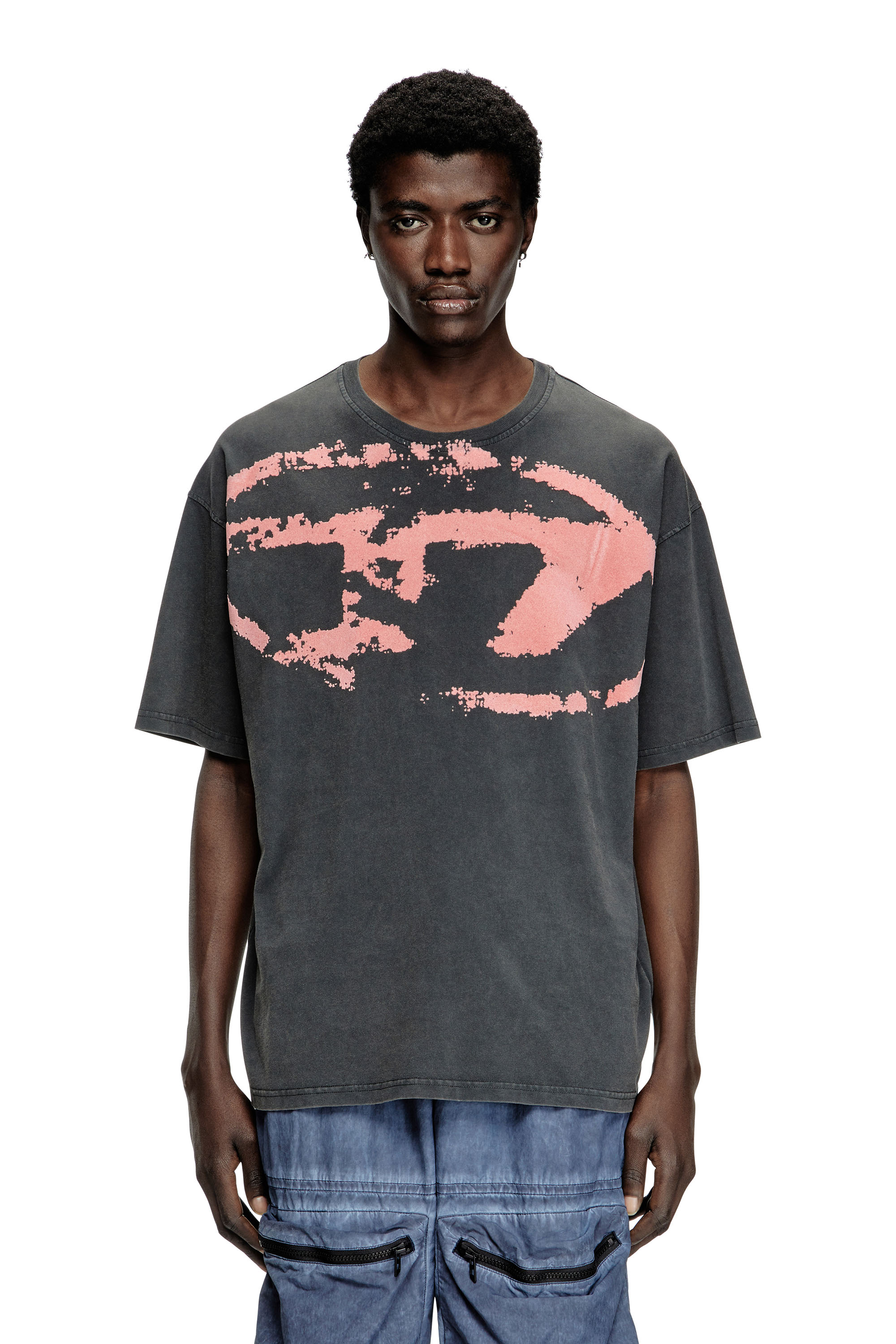 Diesel - T-BOXT-R21, Man's Acid-wash T-shirt with flocked Oval D logo in null - 1