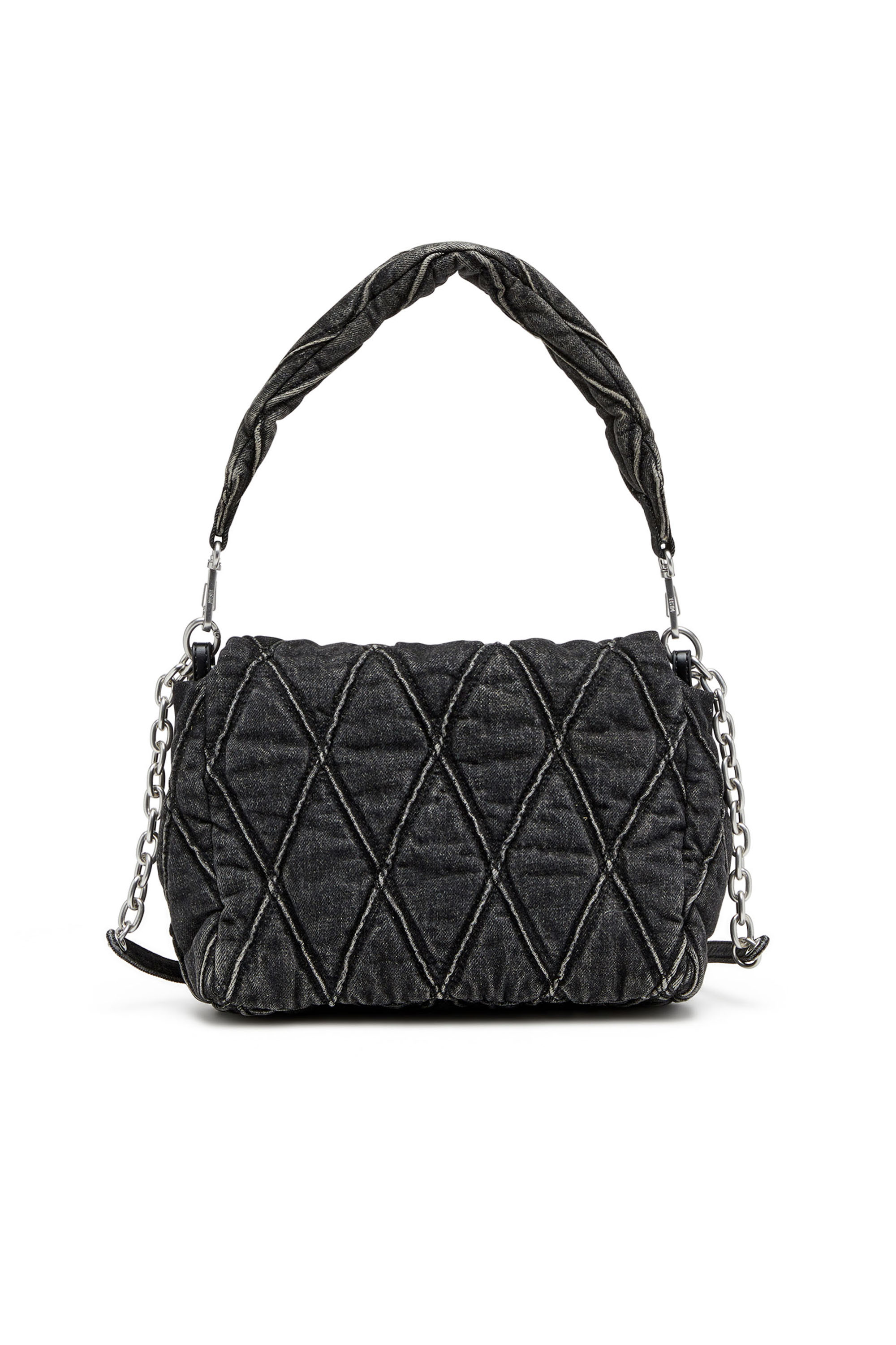 Diesel - CHARM-D SHOULDER M, Woman's Charm-D M-Shoulder bag in quilted denim in Black - 3