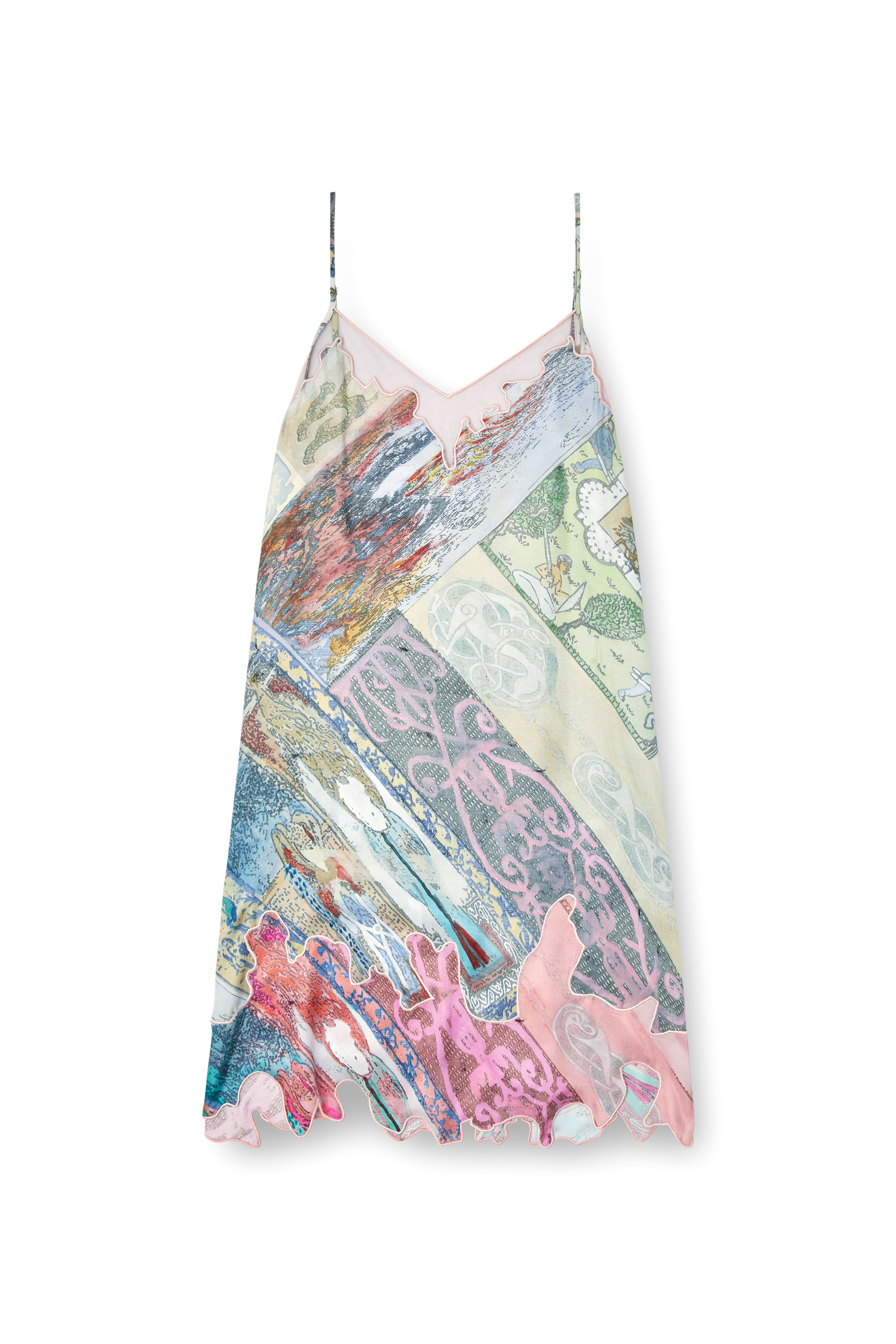 D-ARIA, Green/Pink Diesel - D-ARIA, Woman's Viscose slip dress with Heraldic print in Green/Pink - 2