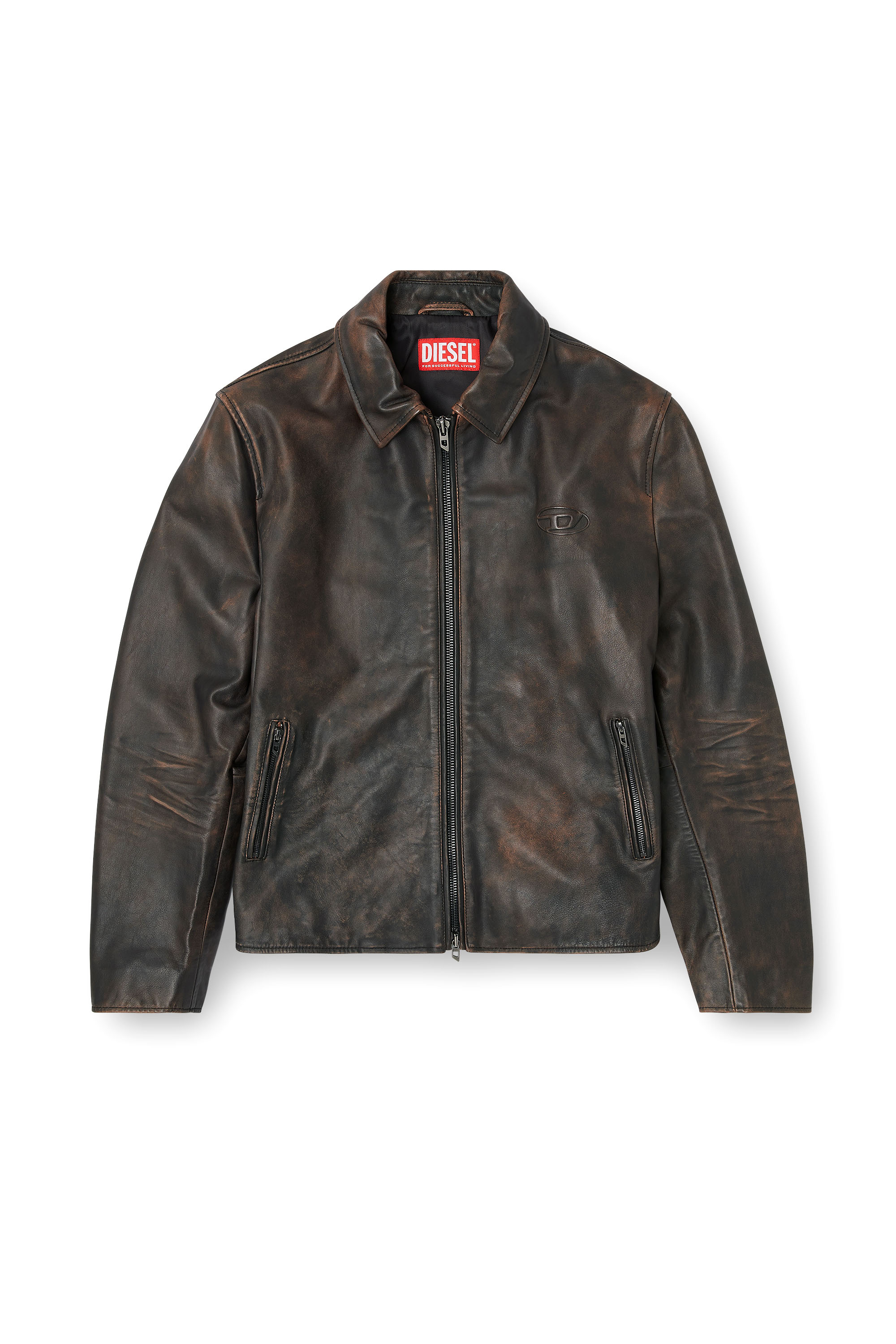 Diesel - L-AMAR-WRD, Man's Coach jacket in treated leather in Brown - 3