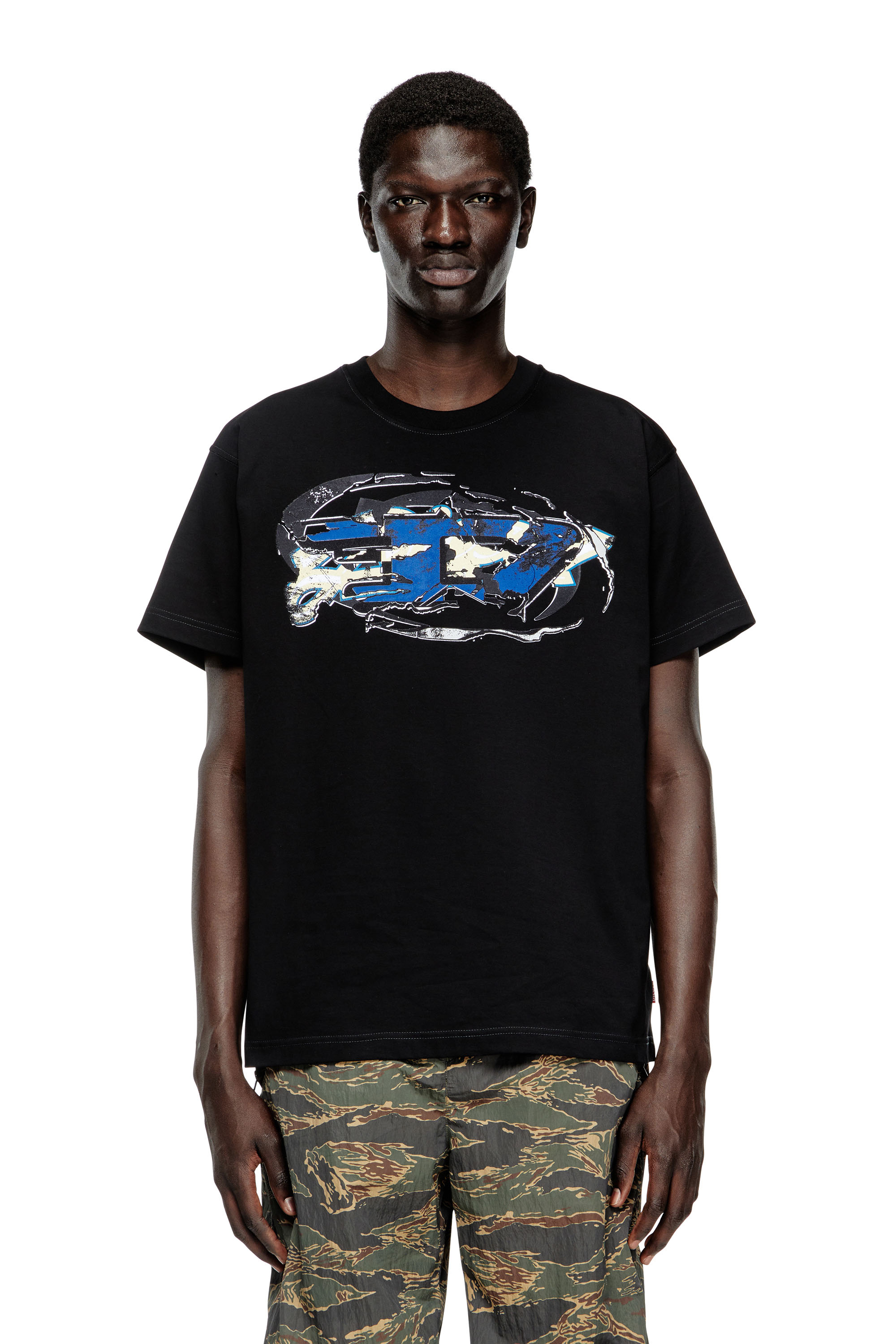 T-NORM-T11, Black Diesel - T-NORM-T11, Man's T-shirt with Oval D logo in Black - 3