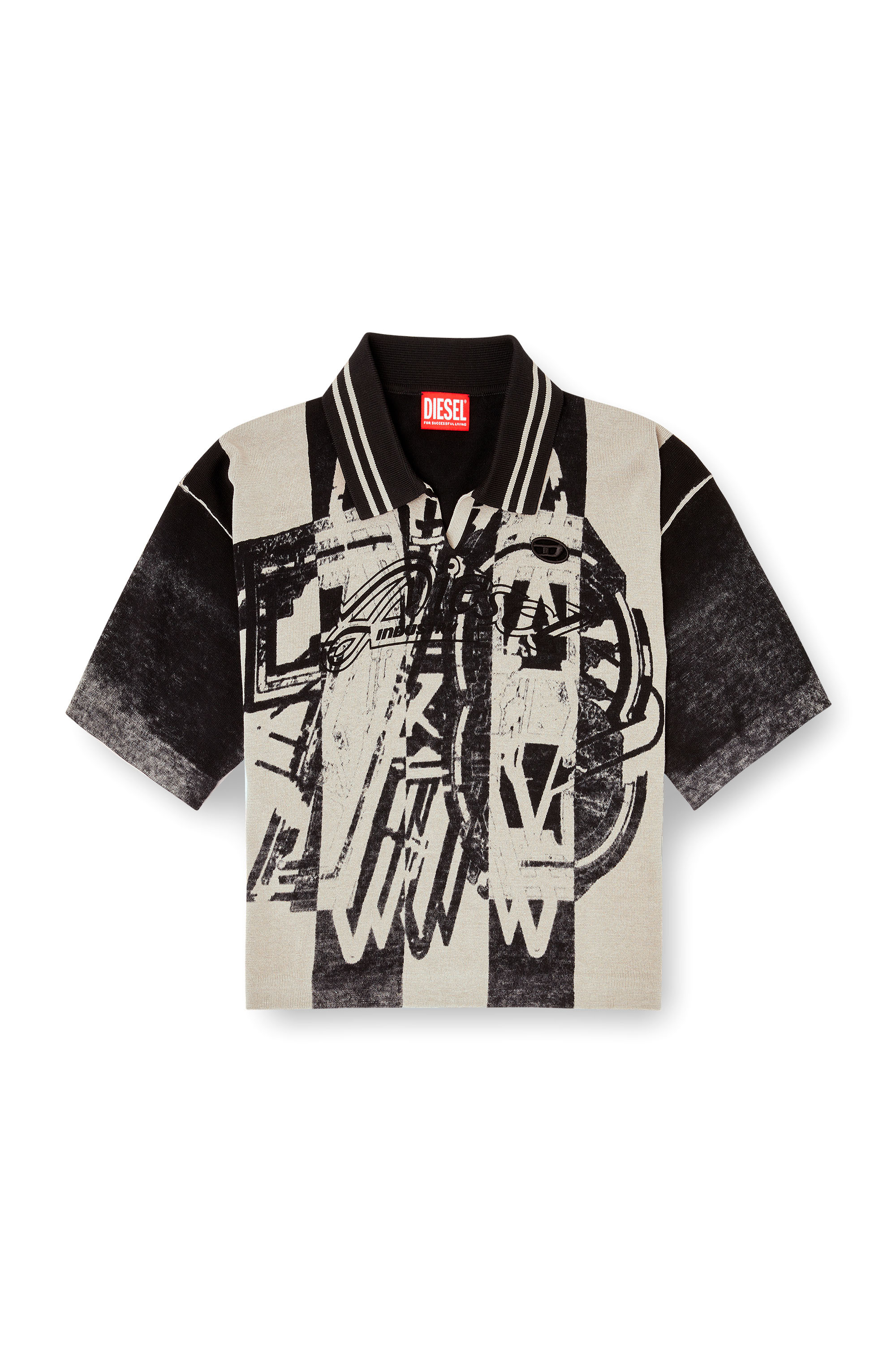 M-OLIBA-POLO, Black/White Diesel - M-OLIBA-POLO, Woman's Striped polo jumper with 78 logo in Black/White - 2