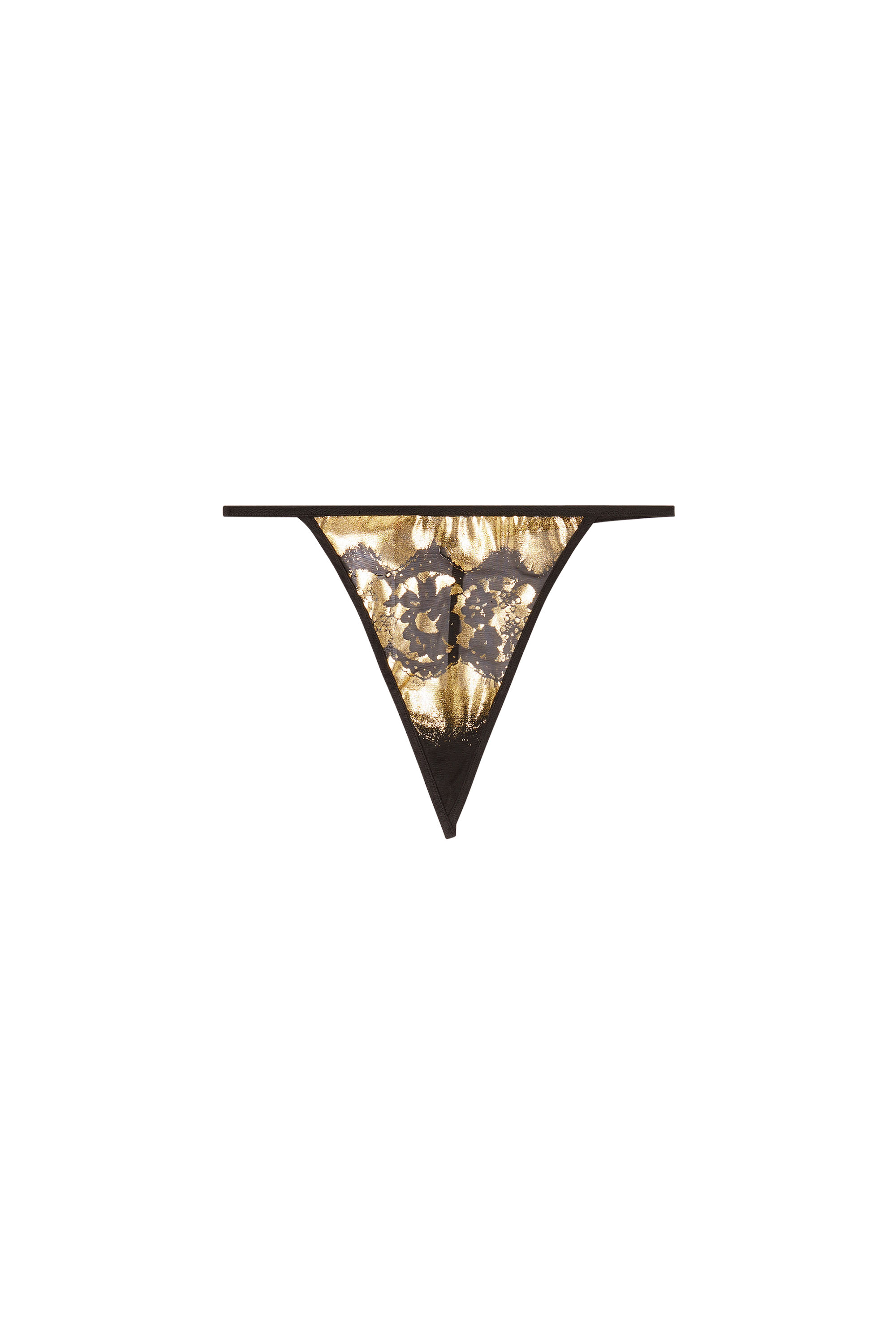 Diesel - D-STRING-GFT, Woman's Stretch-tulle thong with metallic lace effect in Black/Gold - 2