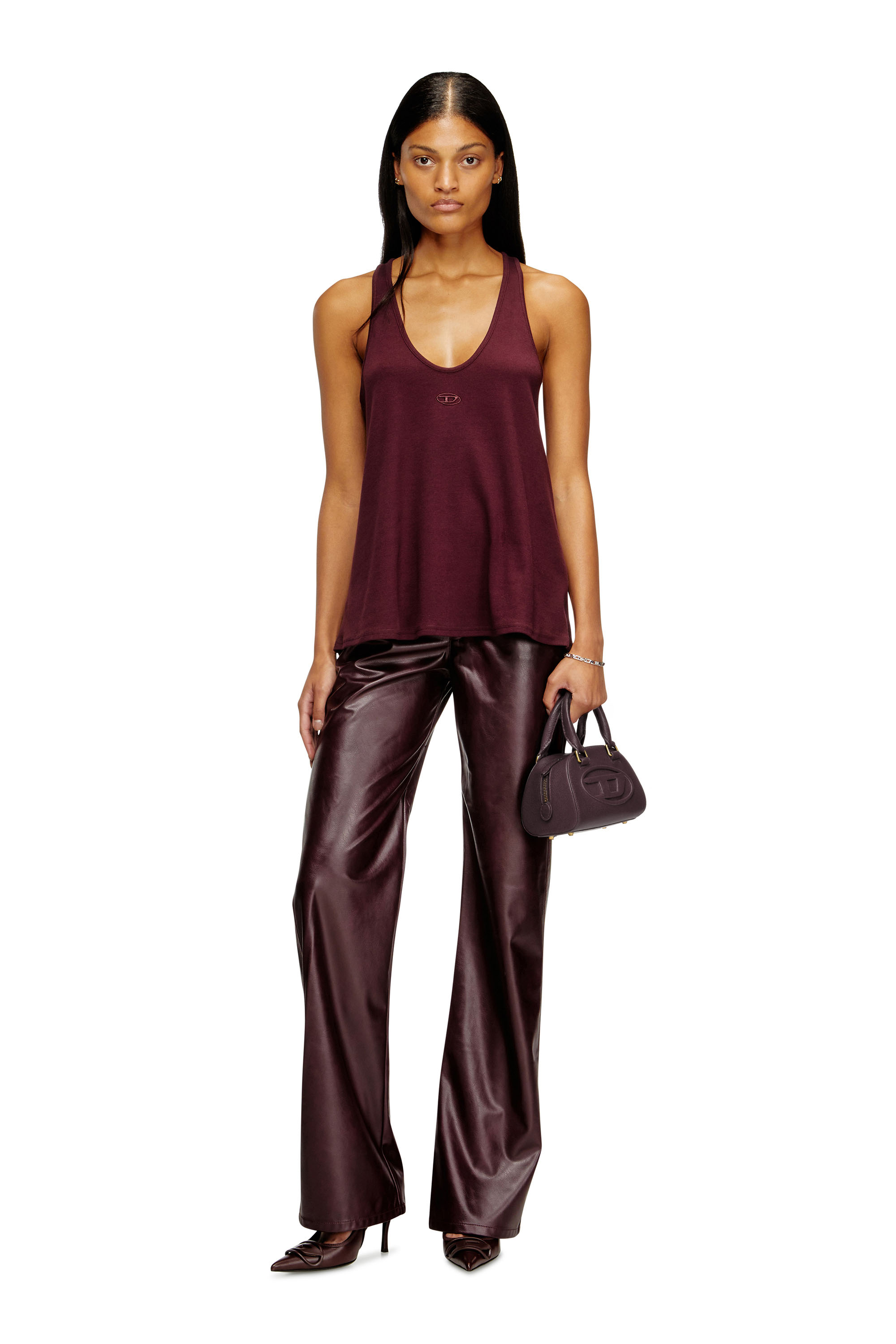 Diesel - 1DR DOME CROSSBODY, Woman's 1DR Dome-Mini bowling bag in burgundy leather in Burgundy - 2