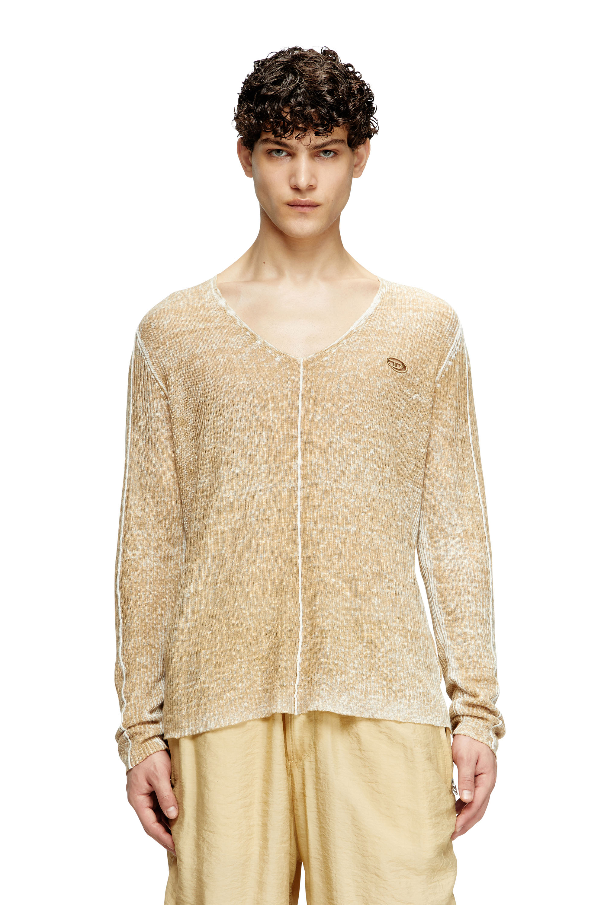 Diesel - K-ROBBEL, Man's Inside-print jumper with contrast detail in Beige - 3
