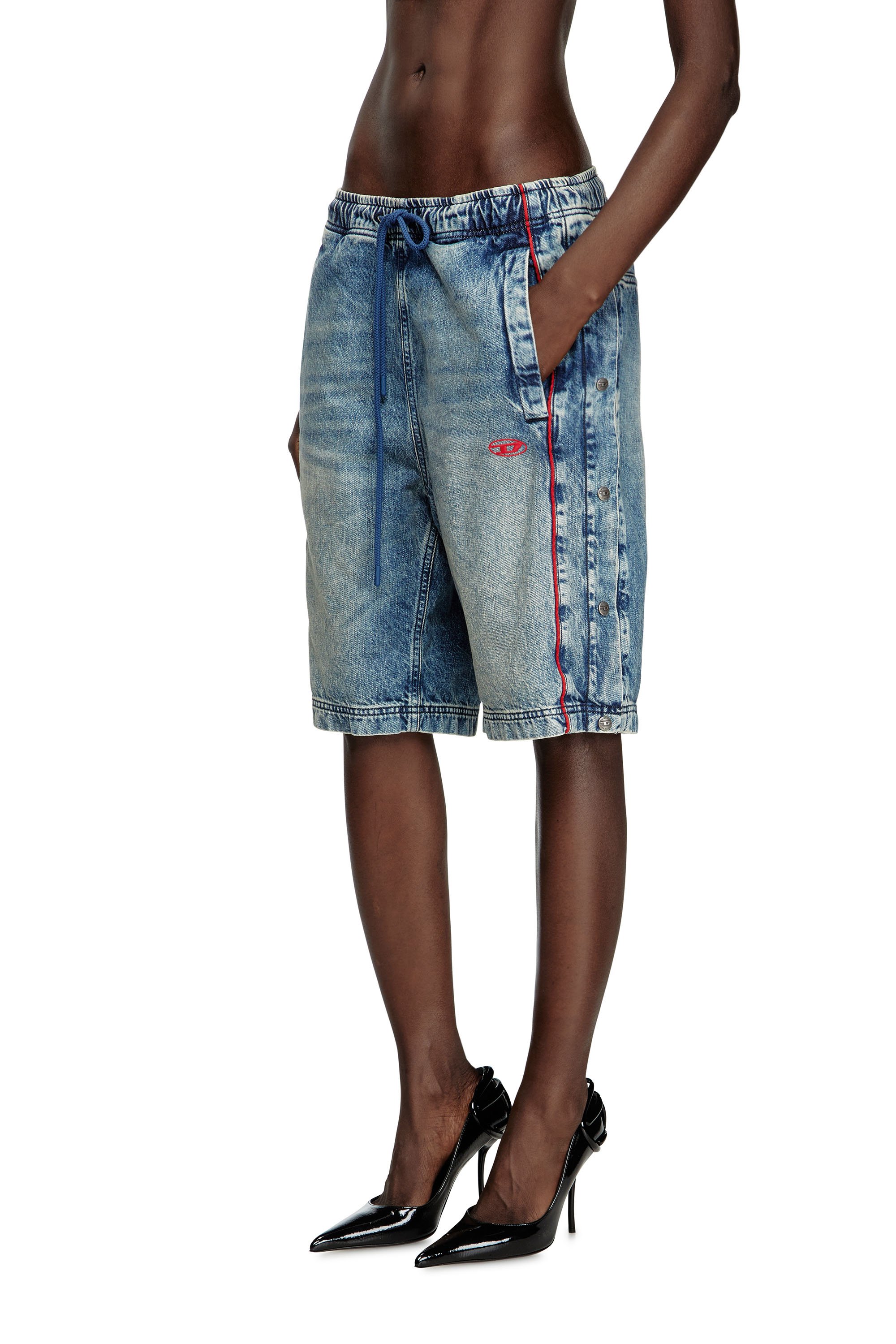 Diesel - D-AXFOR-SHORT-S, Unisex's Denim shorts with red piping in Medium blue - 1