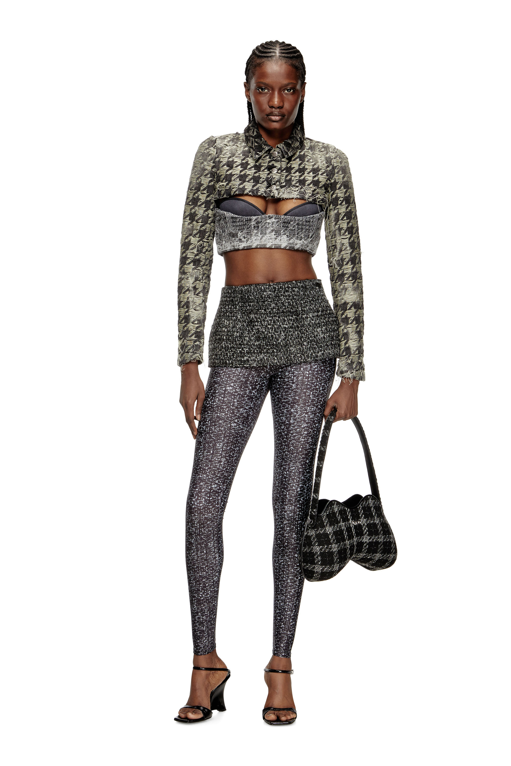 DE-ANSIS-FSH2, Black/White Diesel - DE-ANSIS-FSH2, Woman's Shrug in houndstooth-weave denim in Black/White - 1