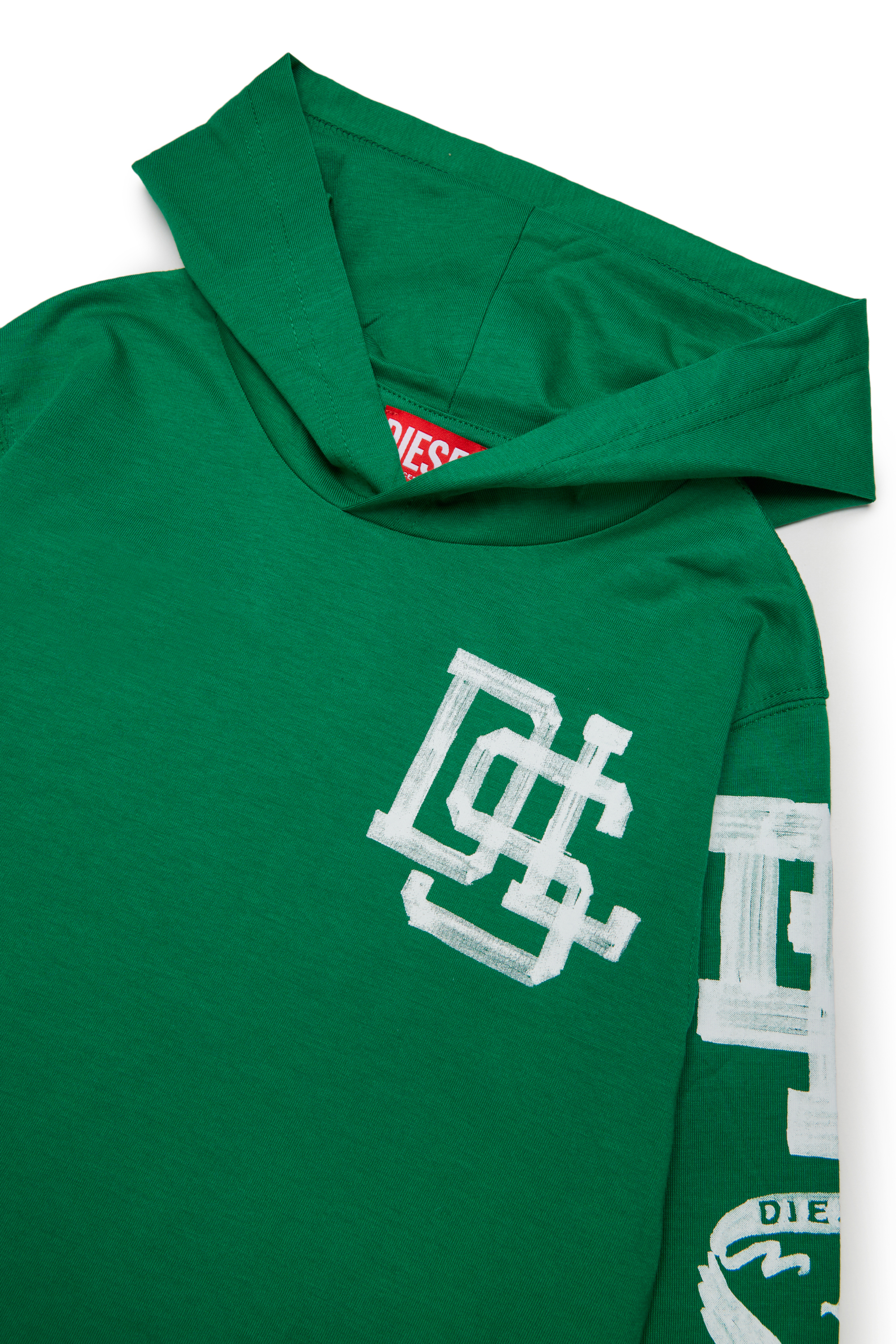 Diesel - TBUNDY OVER, Man's Hooded long-sleeve T-shirt with varsity graphics in Green - 3
