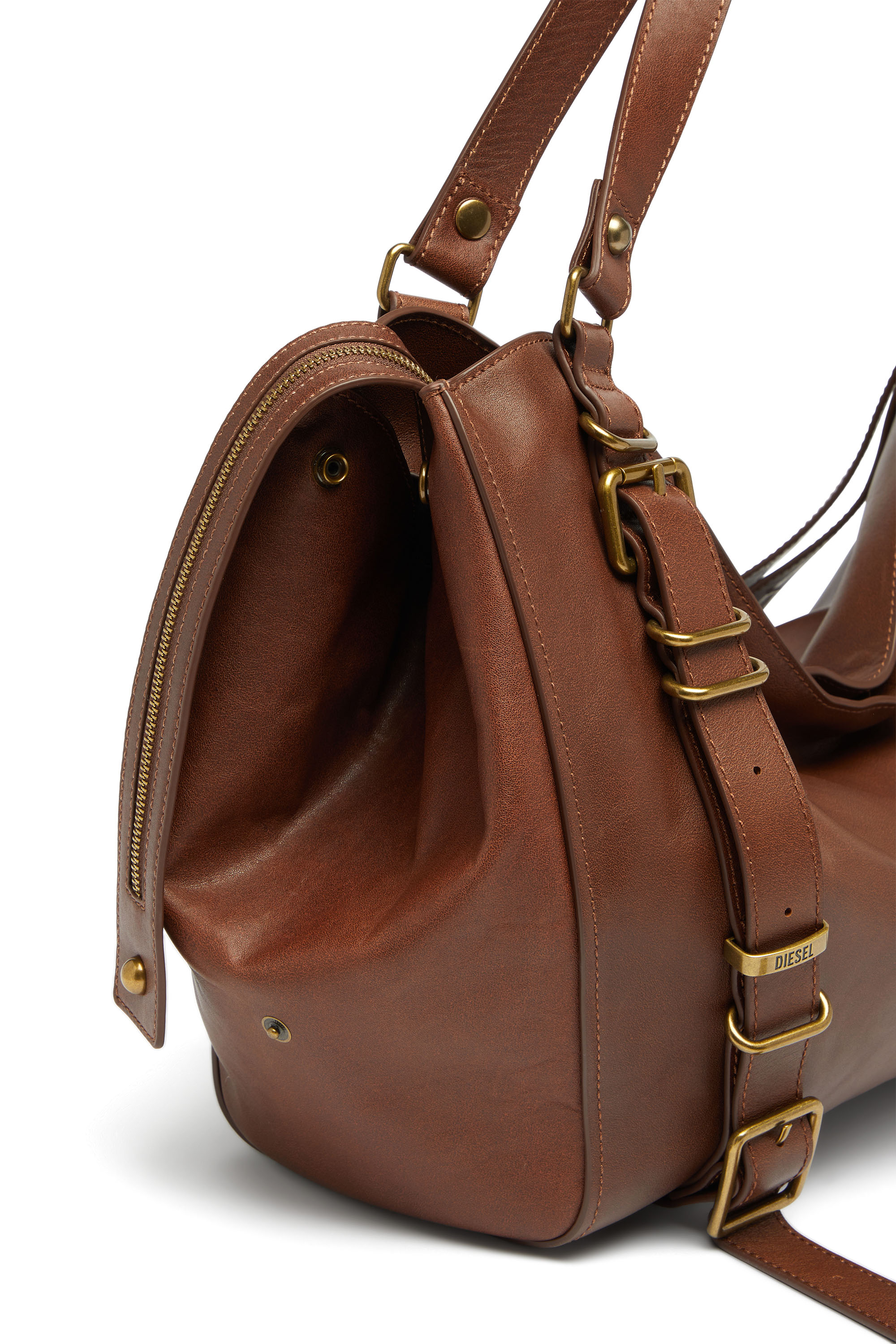 Diesel - D-ONE TOPHANDLE L, Unisex's D-One-Large top-handle bag in treated leather in Brown - 5
