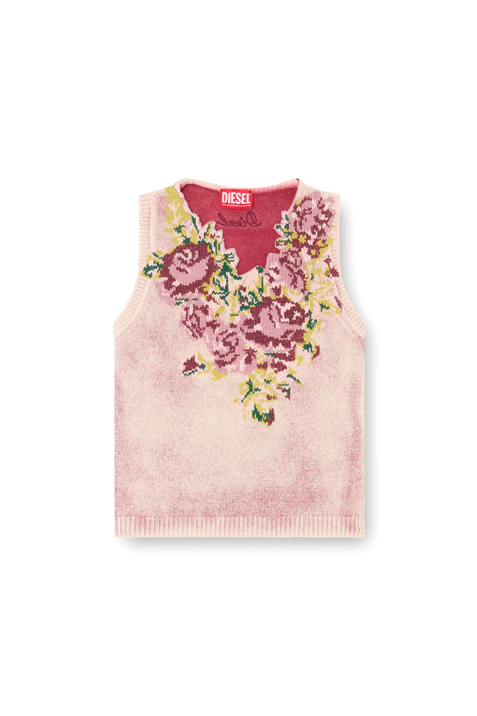 Diesel - M-RARIS, Woman's Knit vest in floral wool-blend knit in Pink - 4